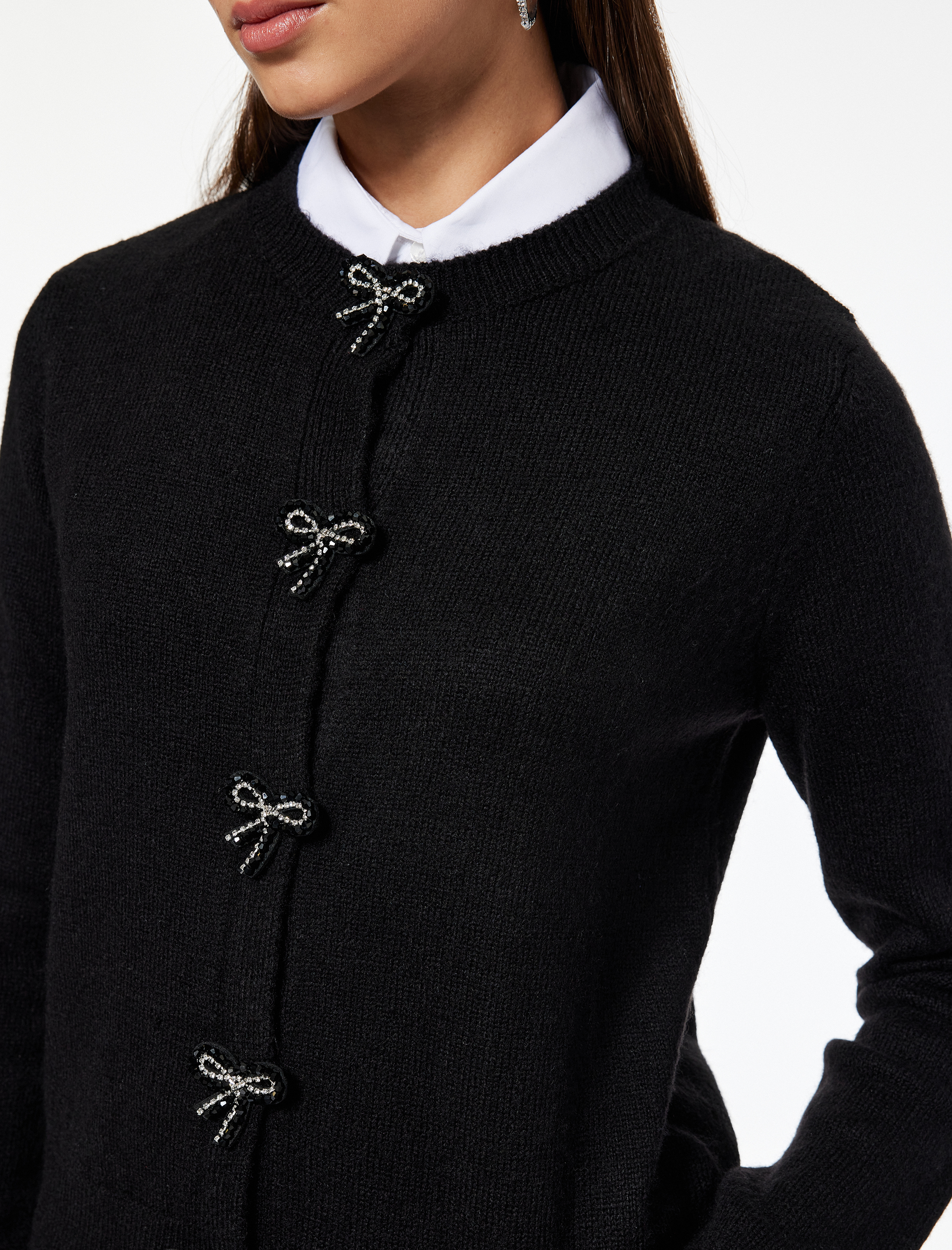   Uzun Kollu Bisiklet Yaka Fiyonklu Triko Hırka