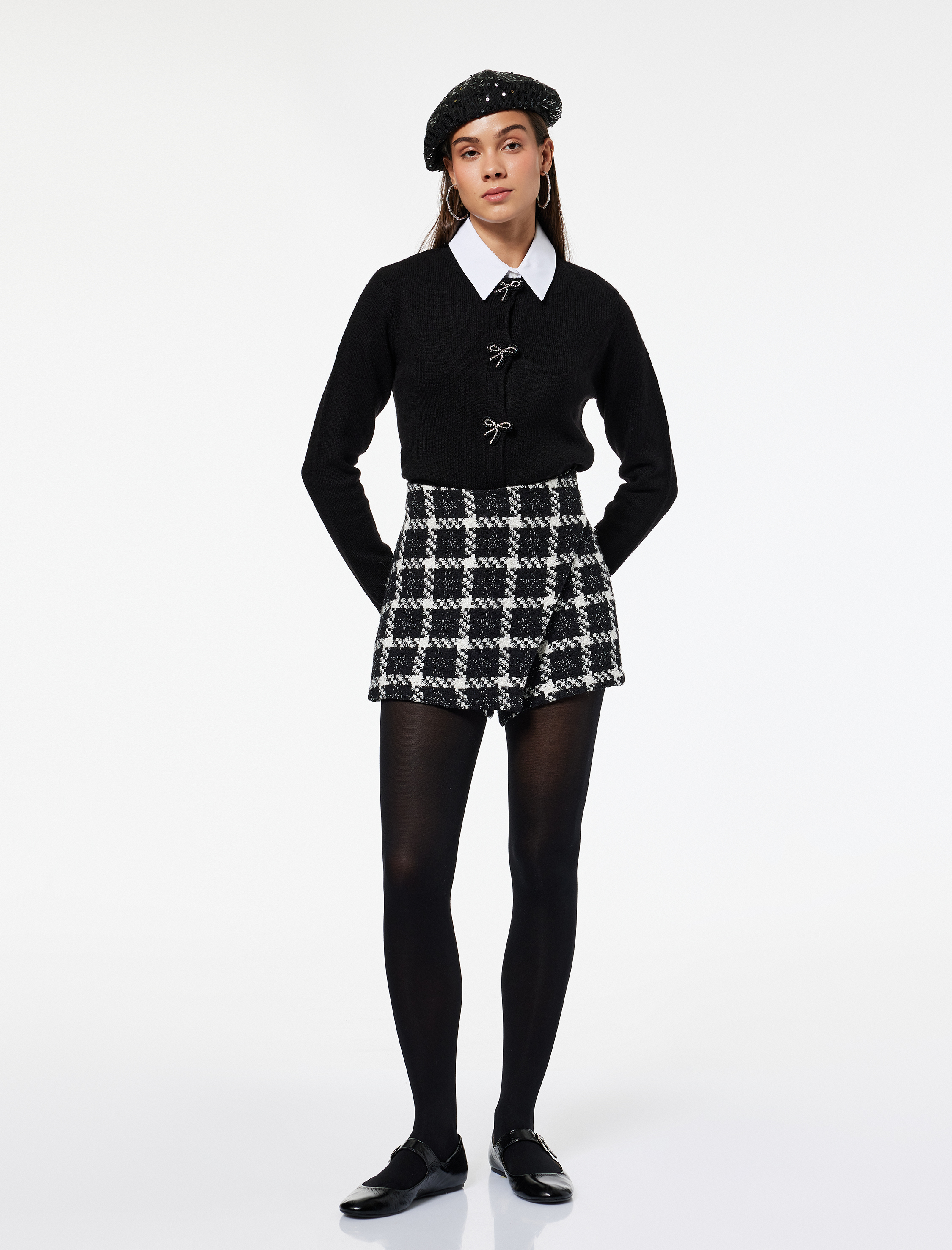   Uzun Kollu Bisiklet Yaka Fiyonklu Triko Hırka