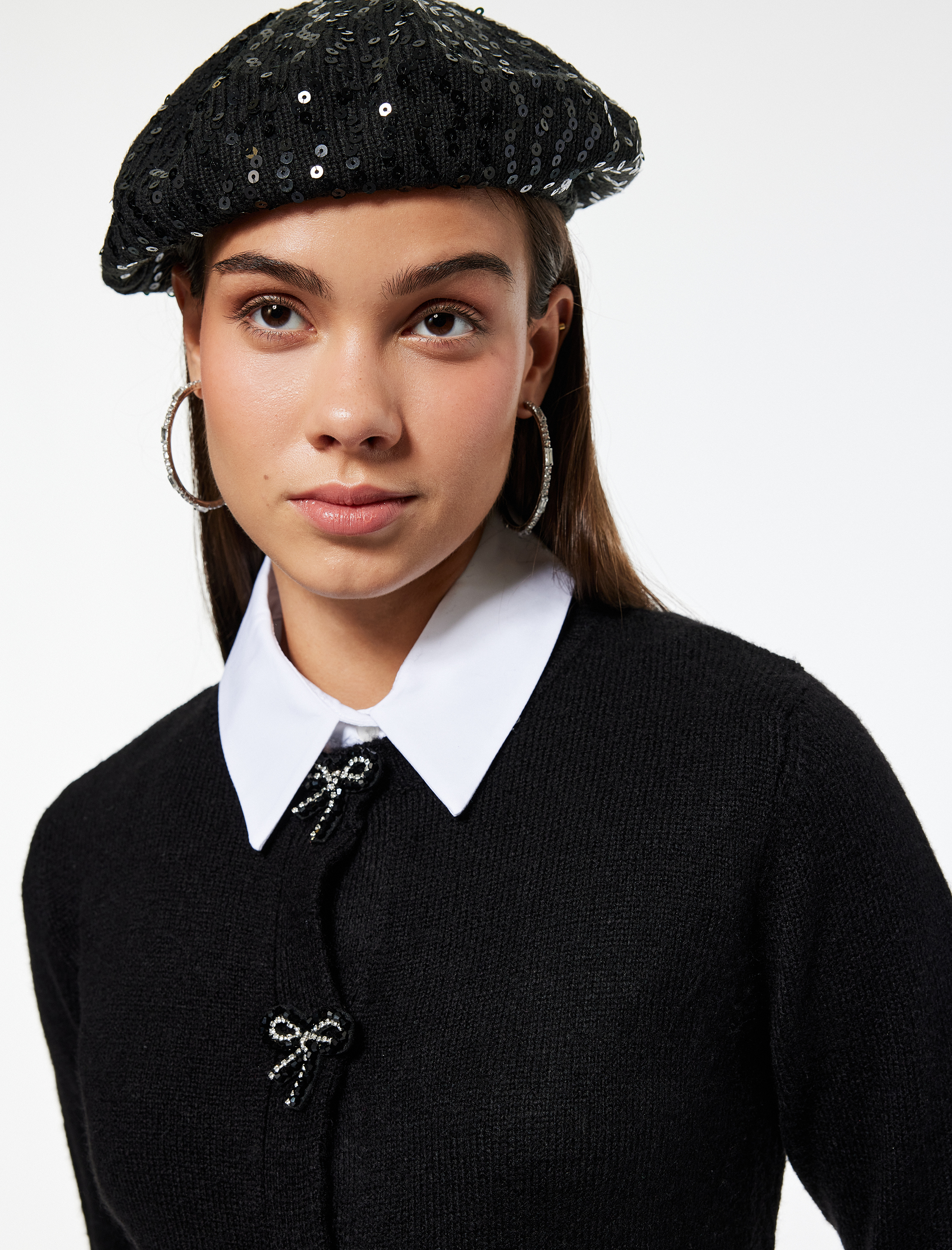   Uzun Kollu Bisiklet Yaka Fiyonklu Triko Hırka