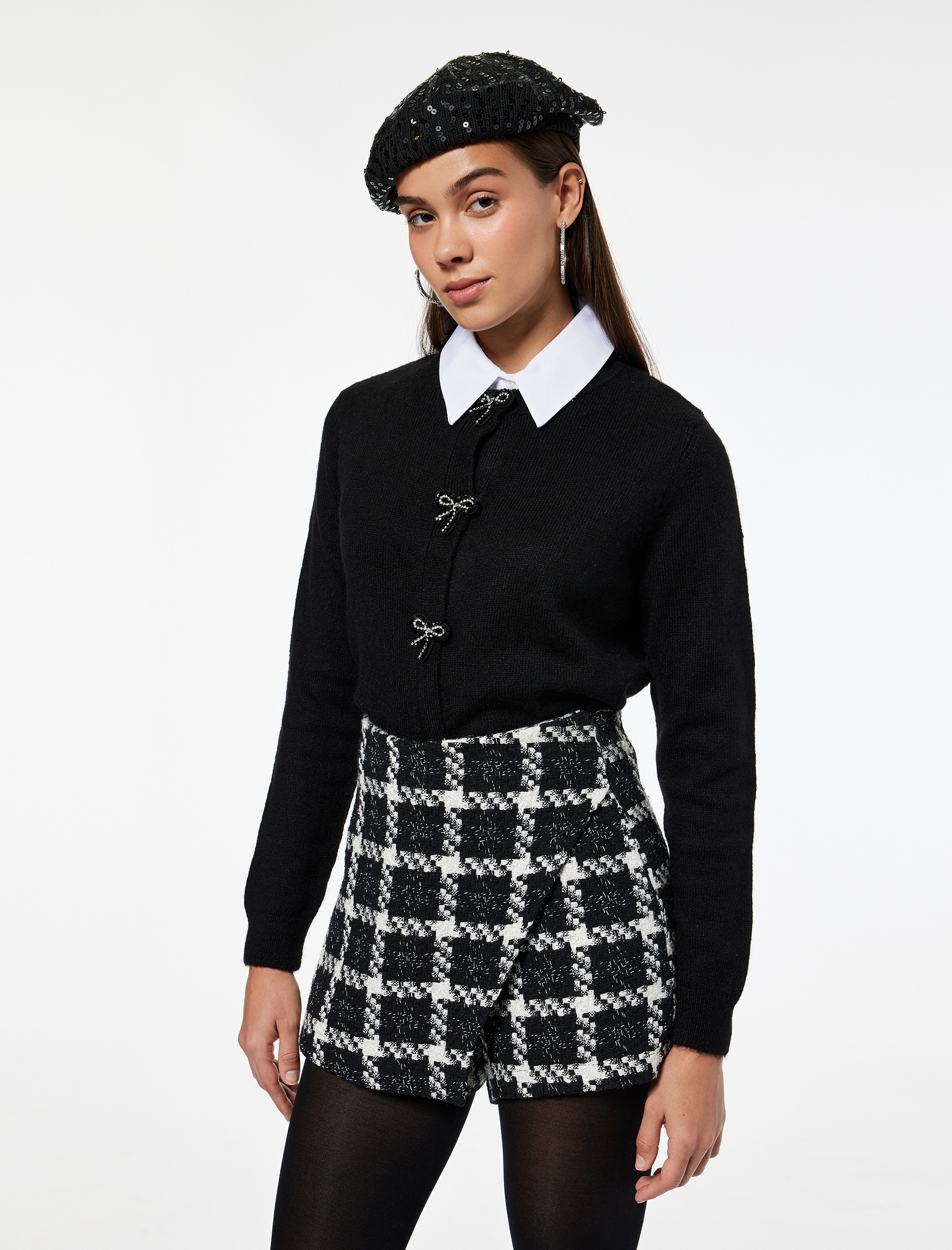   Uzun Kollu Bisiklet Yaka Fiyonklu Triko Hırka