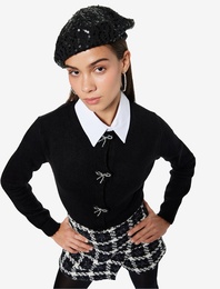 Uzun Kollu Bisiklet Yaka Fiyonklu Triko Hırka