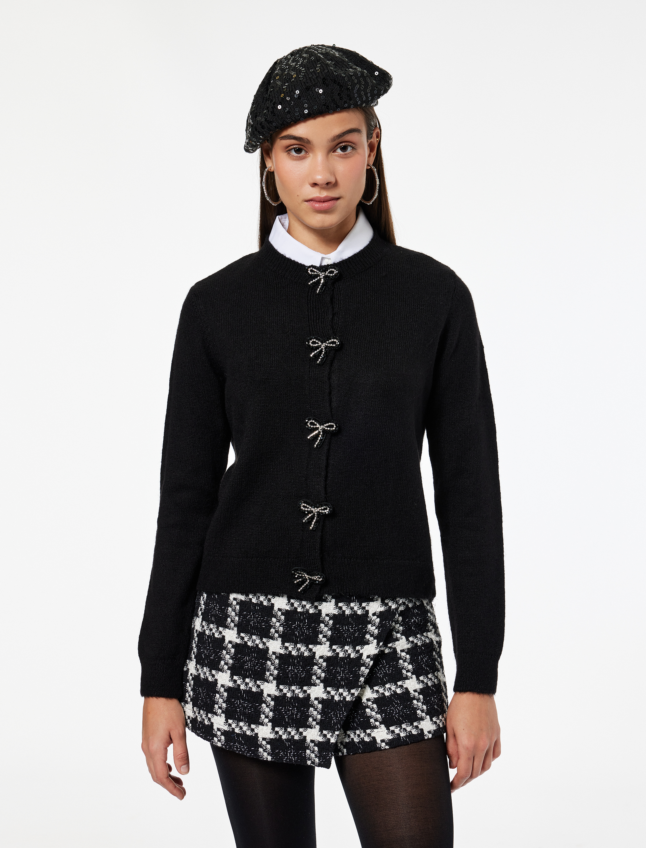   Uzun Kollu Bisiklet Yaka Fiyonklu Triko Hırka