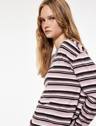 Uzun Kollu Bisiklet Yaka Çizgili Tişört