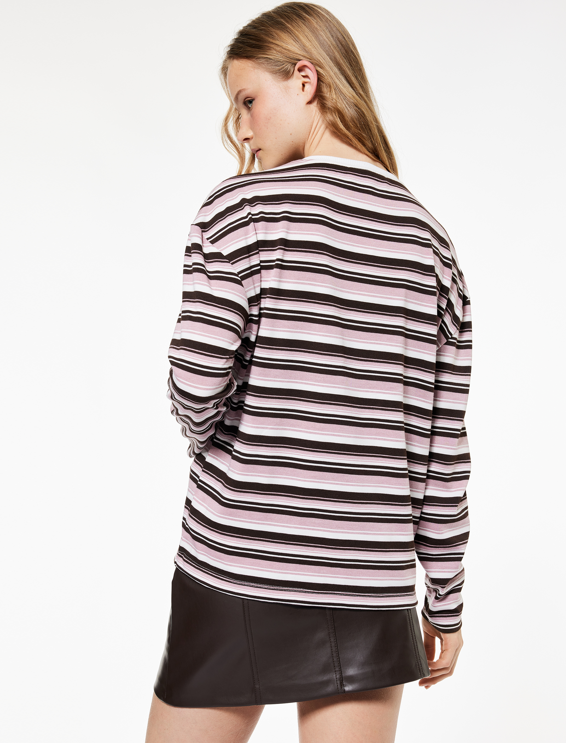   Uzun Kollu Bisiklet Yaka Çizgili Tişört