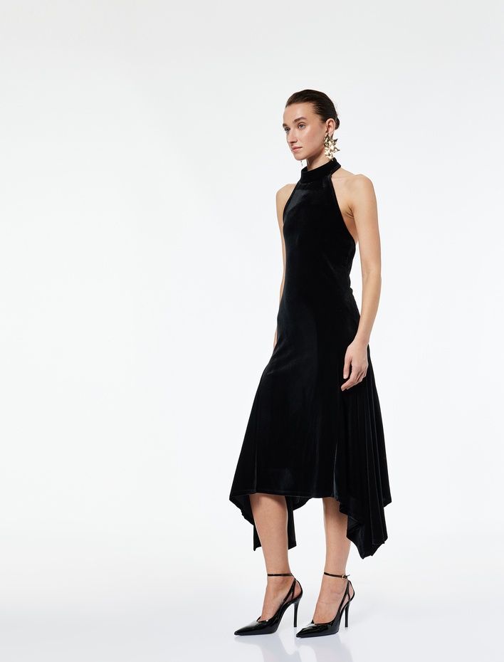  Halter Yaka Kolsuz Sırt Detaylı Midi Elbise