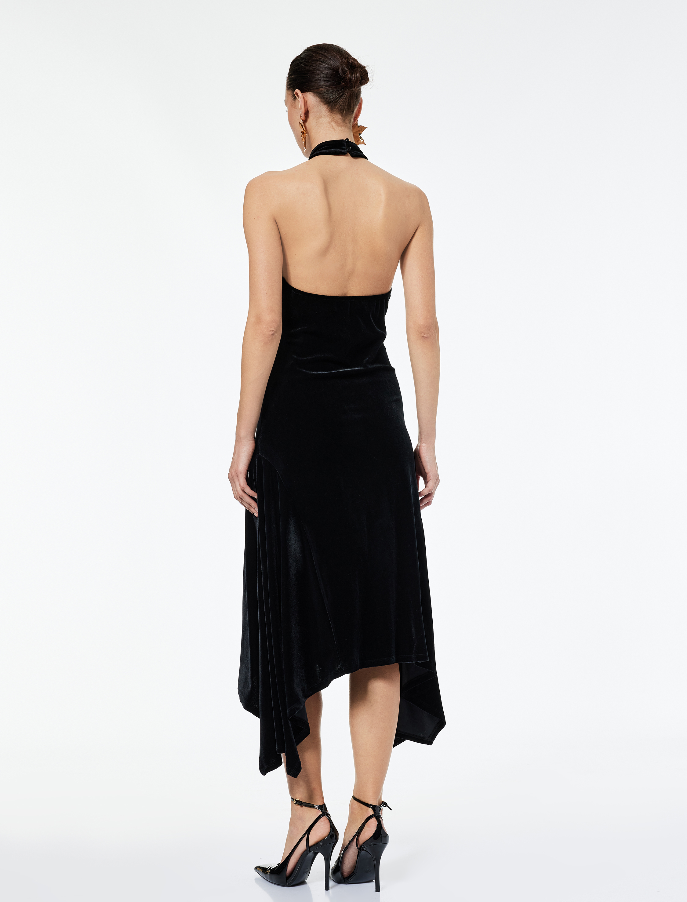   Halter Yaka Kolsuz Sırt Detaylı Midi Elbise