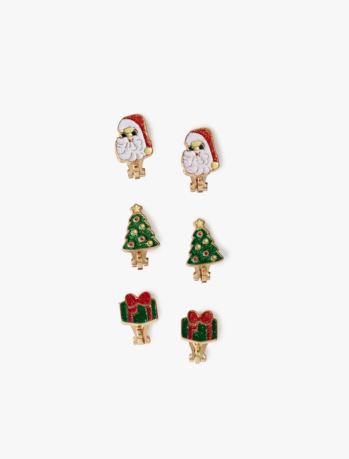 Kadın Çok Renkli Yılbaşı Temalı 3'lü Küpe Seti