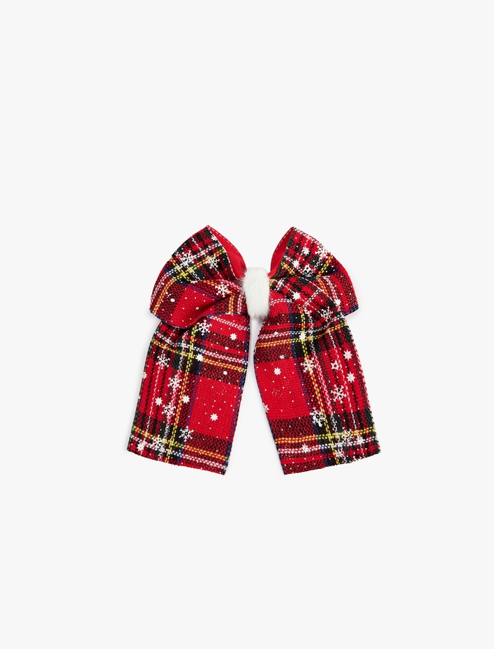 Kadın Ekoseli Fiyonklu Kar Desenli Yılbaşı Tokası