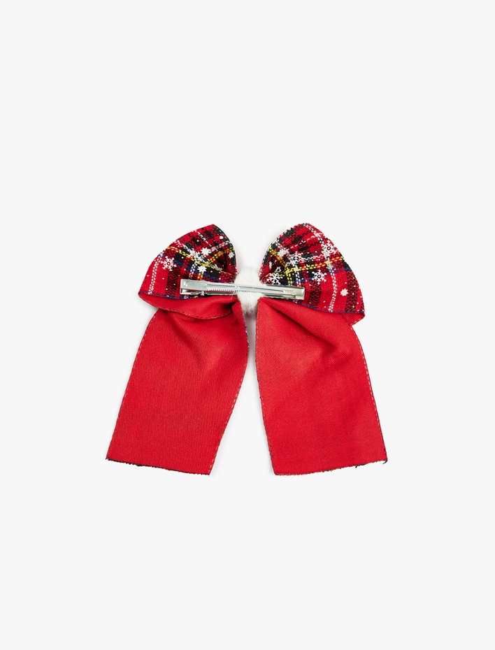 Kadın Ekoseli Fiyonklu Kar Desenli Yılbaşı Tokası