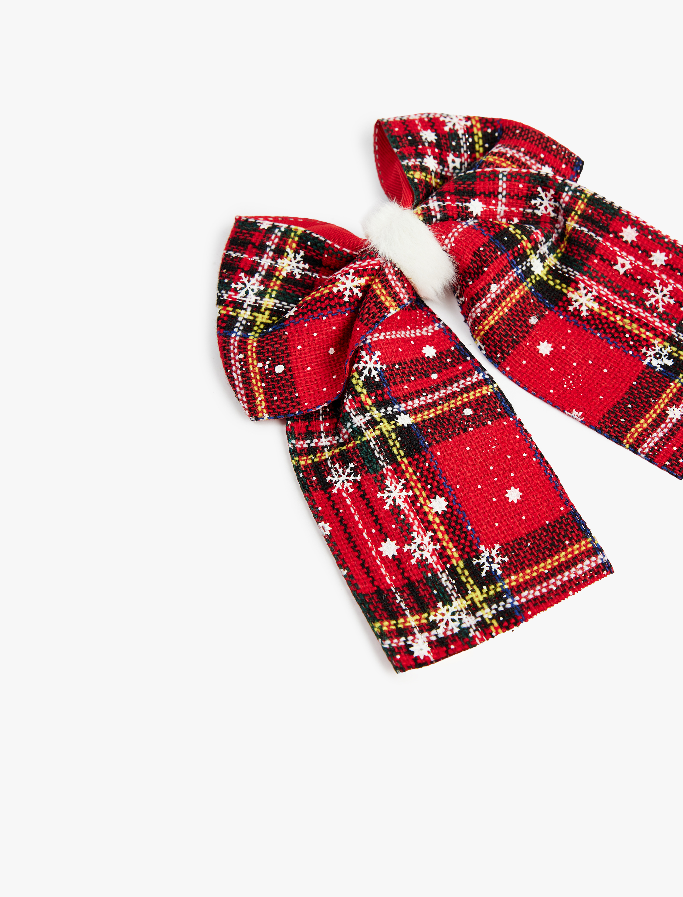  Kadın Ekoseli Fiyonklu Kar Desenli Yılbaşı Tokası