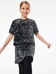 Beli Lastikli Pullu Payetli Yılbaşı Etek