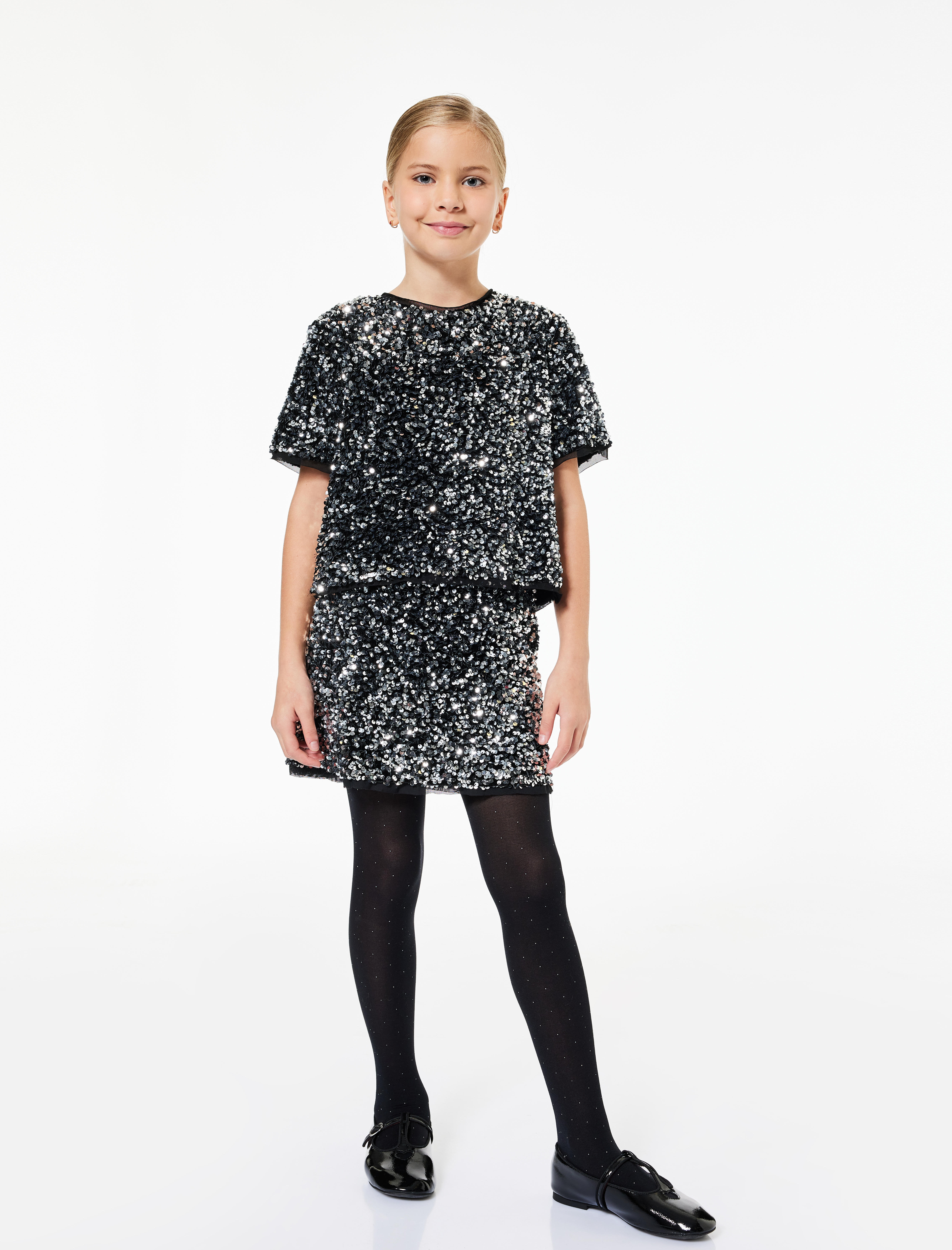  Kız Çocuk Beli Lastikli Pullu Payetli Yılbaşı Etek