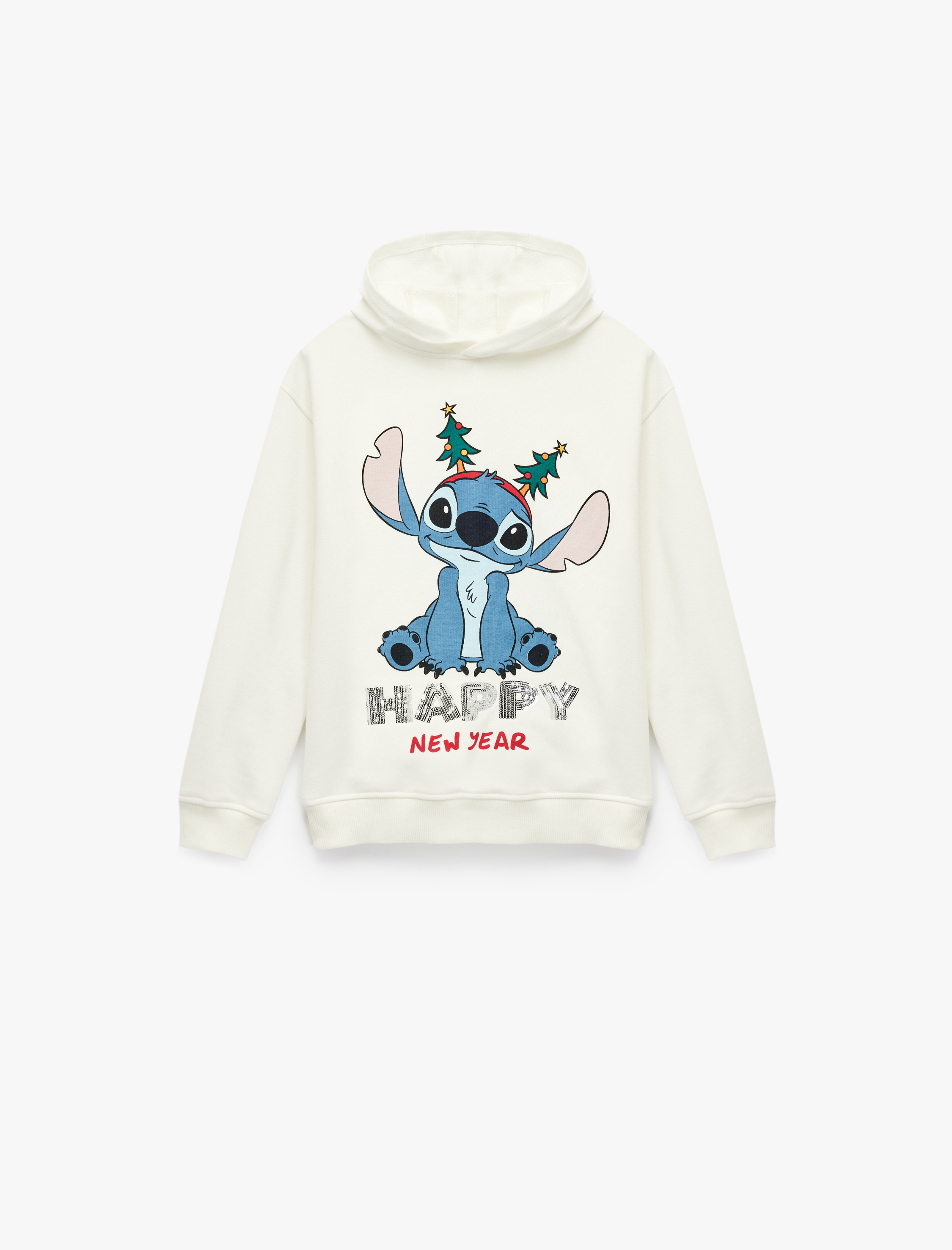  Kız Çocuk Kapşonlu Uzun Kollu Lisanslı Stitch Baskılı Oversize Sweatshirt