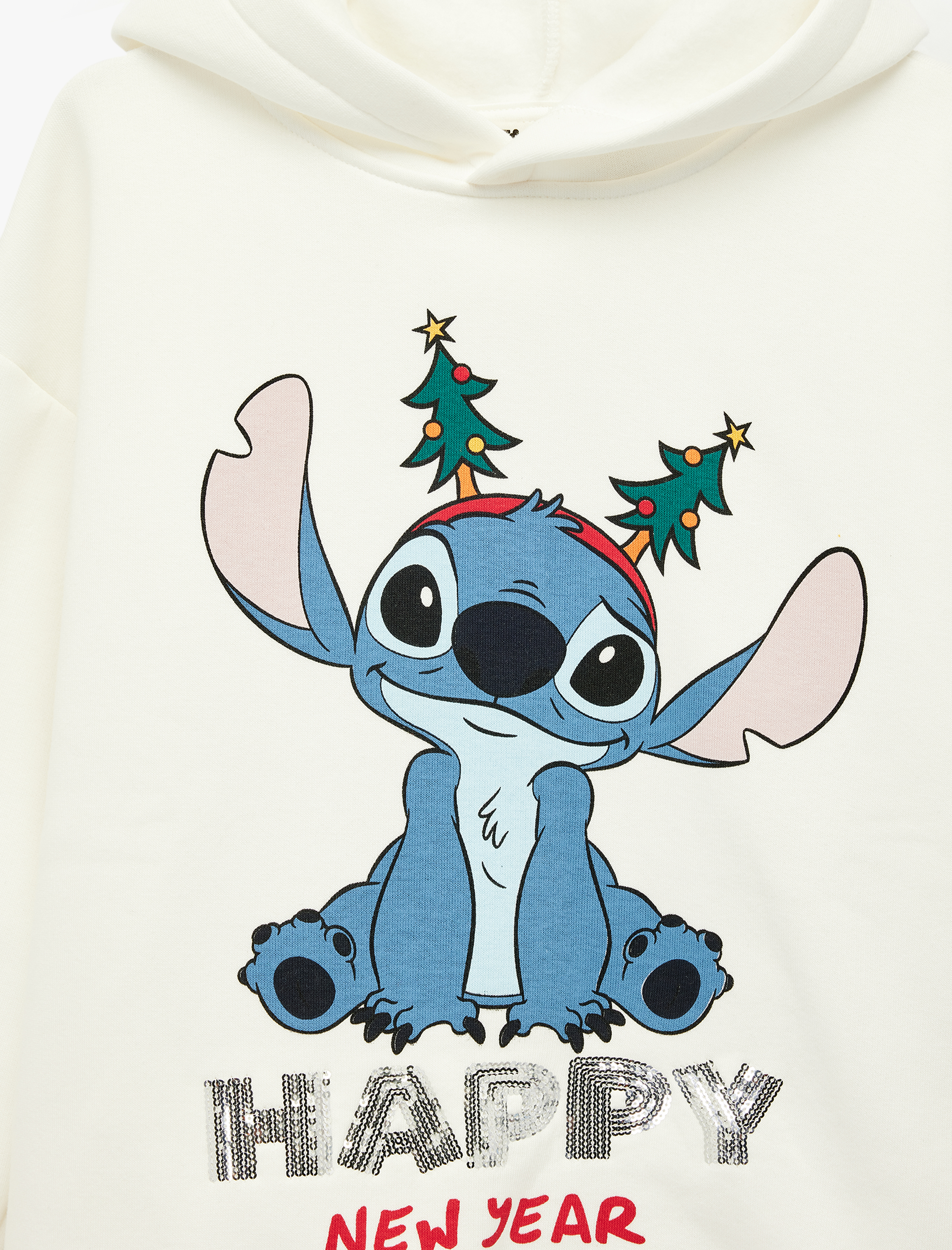  Kız Çocuk Kapşonlu Uzun Kollu Lisanslı Stitch Baskılı Oversize Sweatshirt