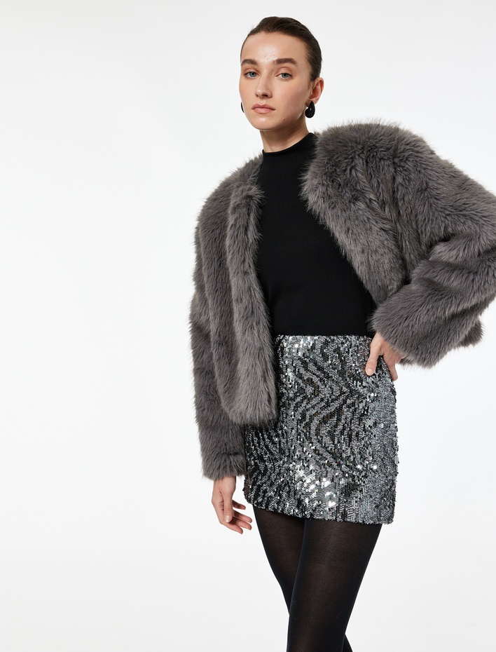  Normal Bel Pullu Payetli Mini Etek