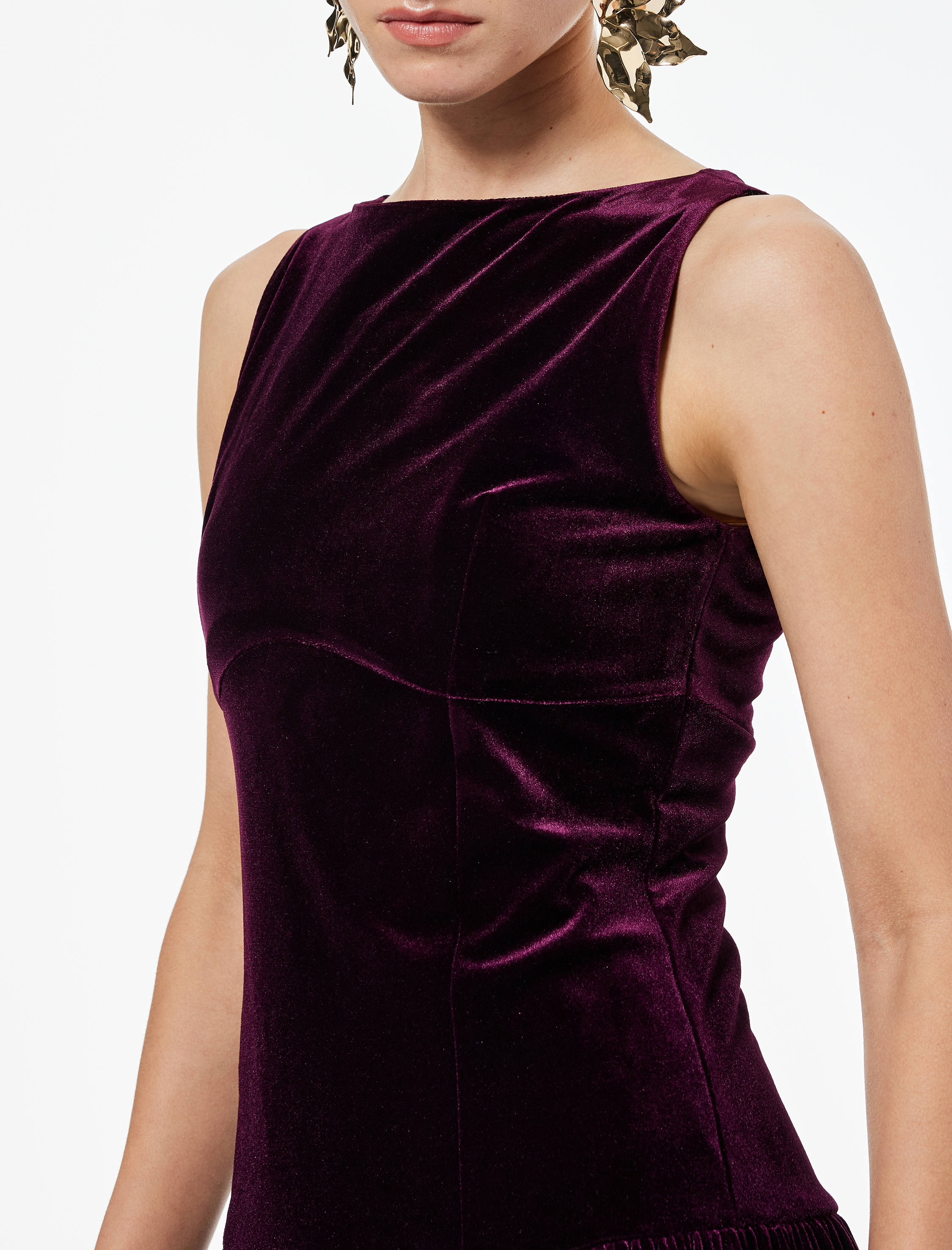   Bisiklet Yaka Kolsuz Rahat Kesim Pileli Mini Elbise