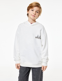 Pamuklu Uzun Kollu Baskılı Oversize Kapşonlu Sweatshirt