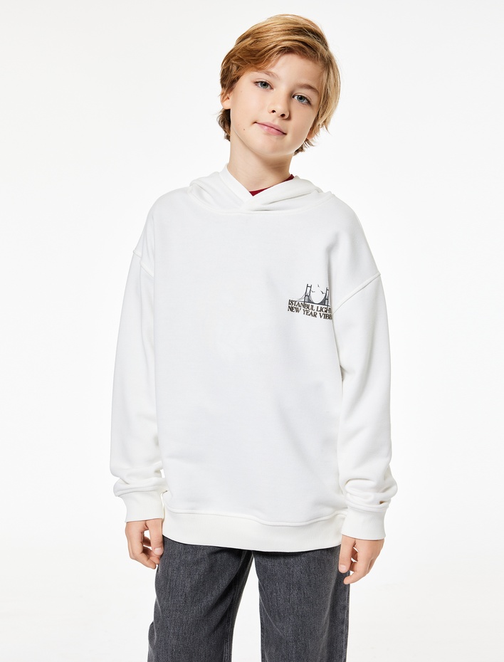 Erkek Çocuk Pamuklu Uzun Kollu Baskılı Oversize Kapşonlu Sweatshirt
