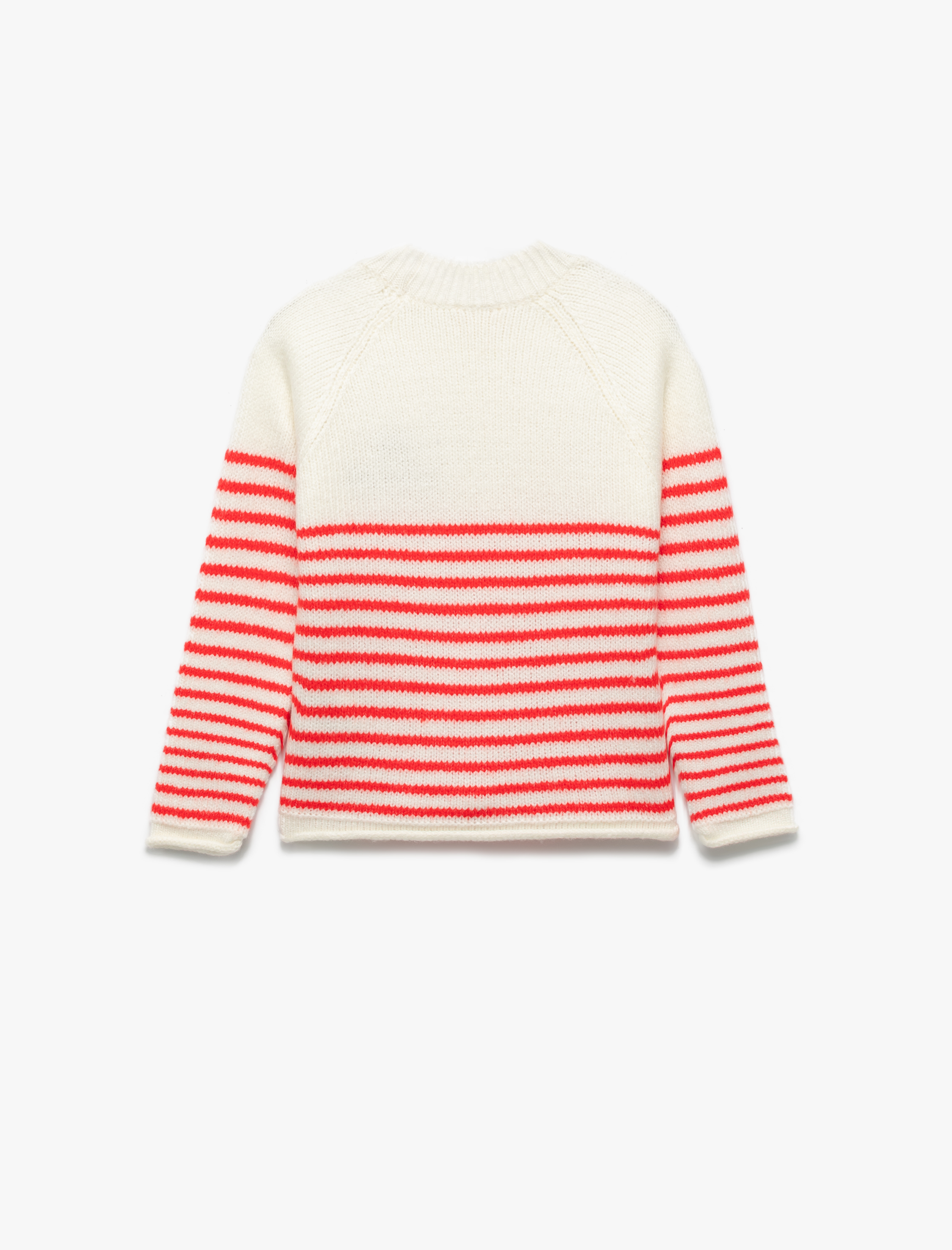 Kız Çocuk Uzun Kollu Bisiklet Yaka Ajurlu Çizgili Triko Kazak