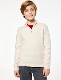 Yarım Fermuarlı Uzun Kollu Viskon Karışımlı Triko Kazak