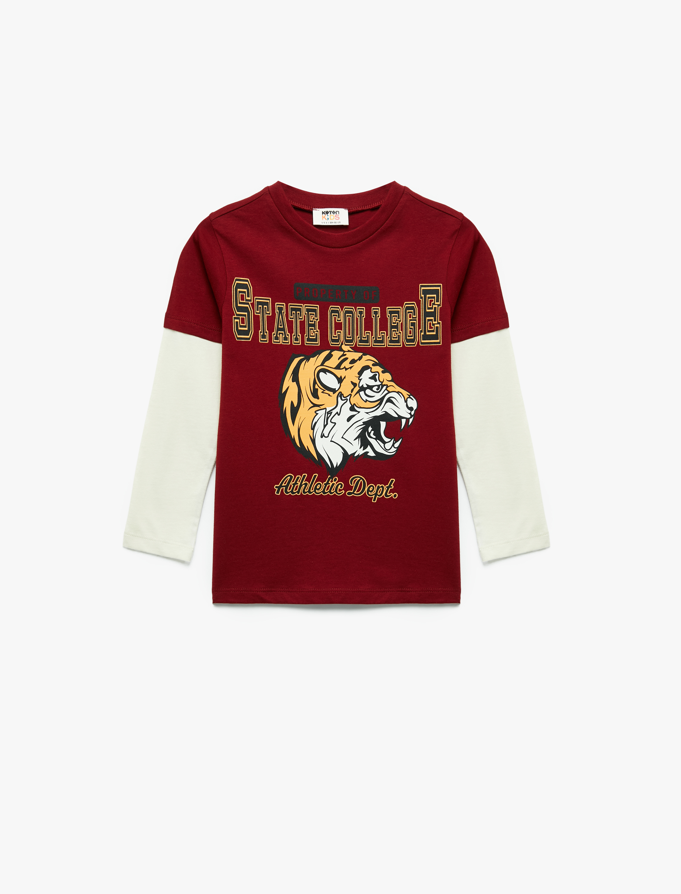  Erkek Çocuk Bisiklet Yaka Uzun Kollu Pamuklu Kaplan Baskılı Tişört