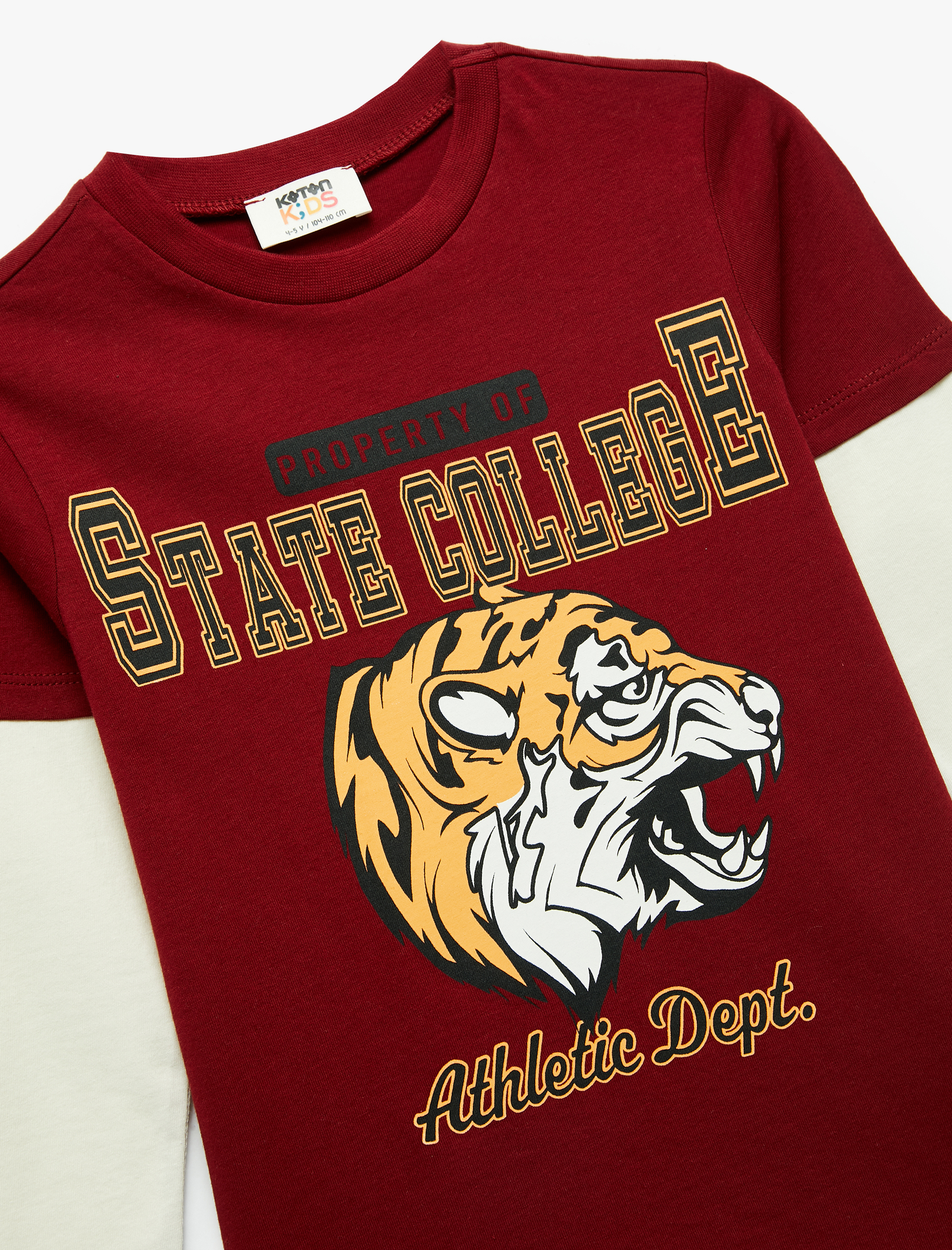  Erkek Çocuk Bisiklet Yaka Uzun Kollu Pamuklu Kaplan Baskılı Tişört