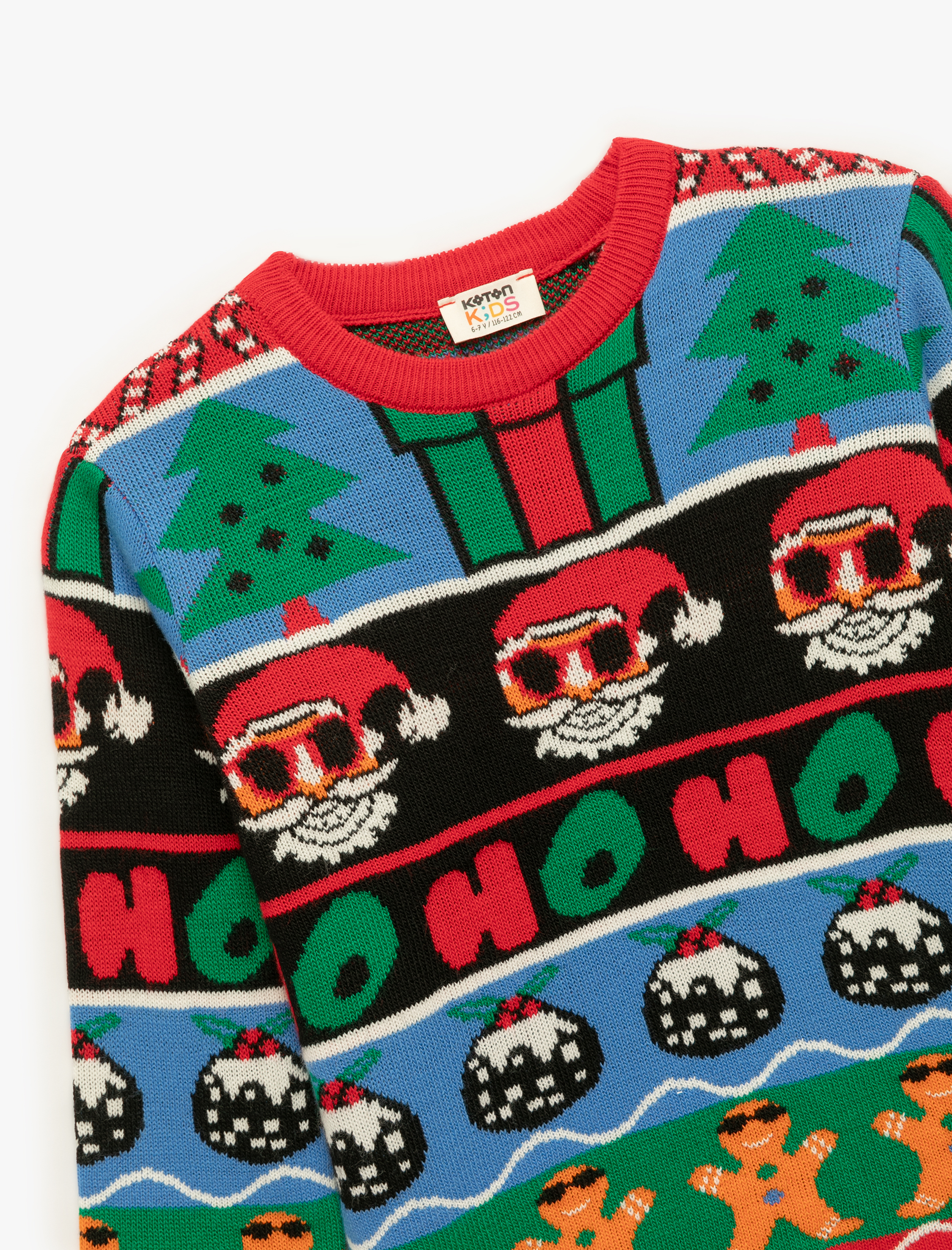  Erkek Çocuk Uzun Kollu Bisiklet Yaka Yılbaşı Desenli Triko Kazak