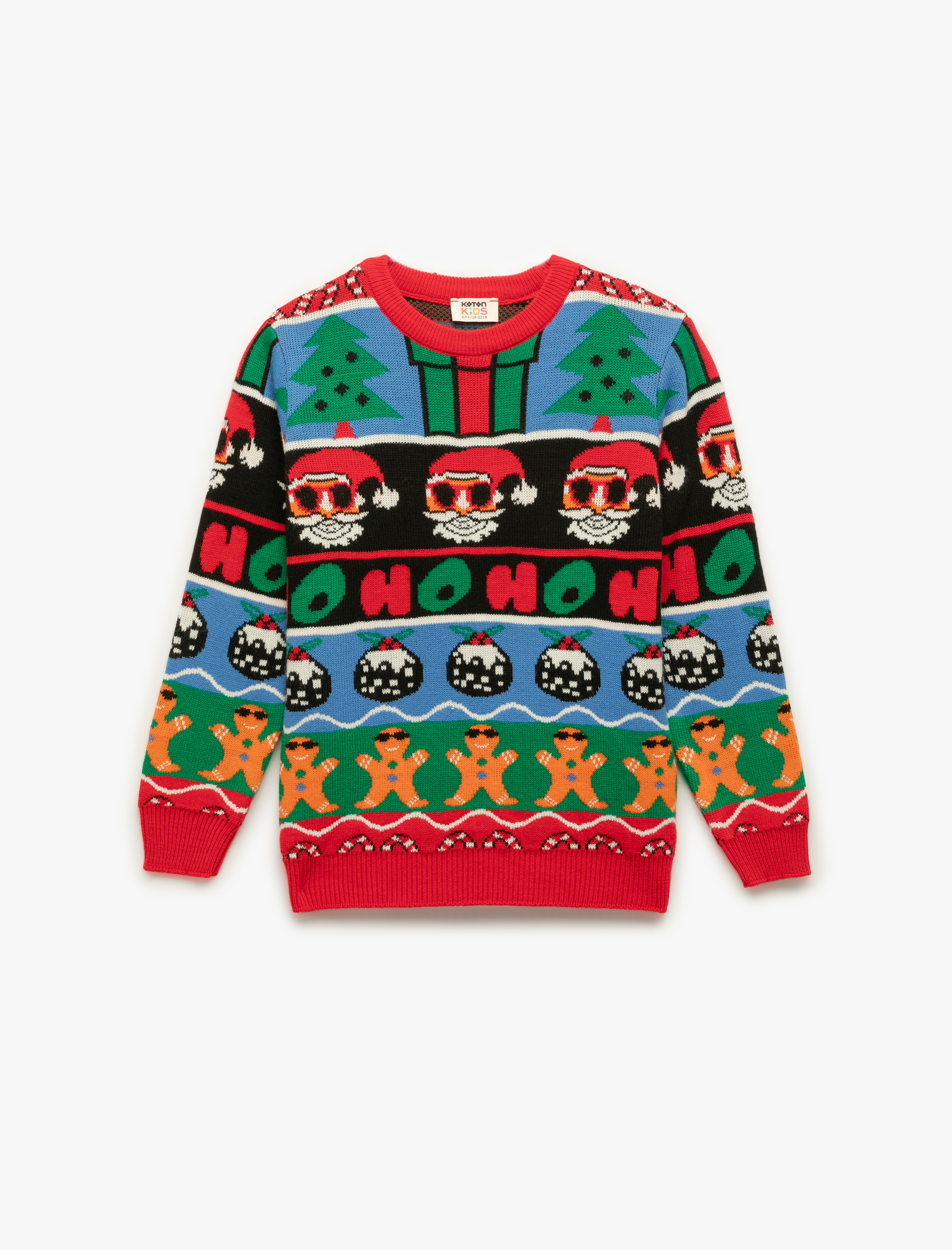  Erkek Çocuk Uzun Kollu Bisiklet Yaka Yılbaşı Desenli Triko Kazak