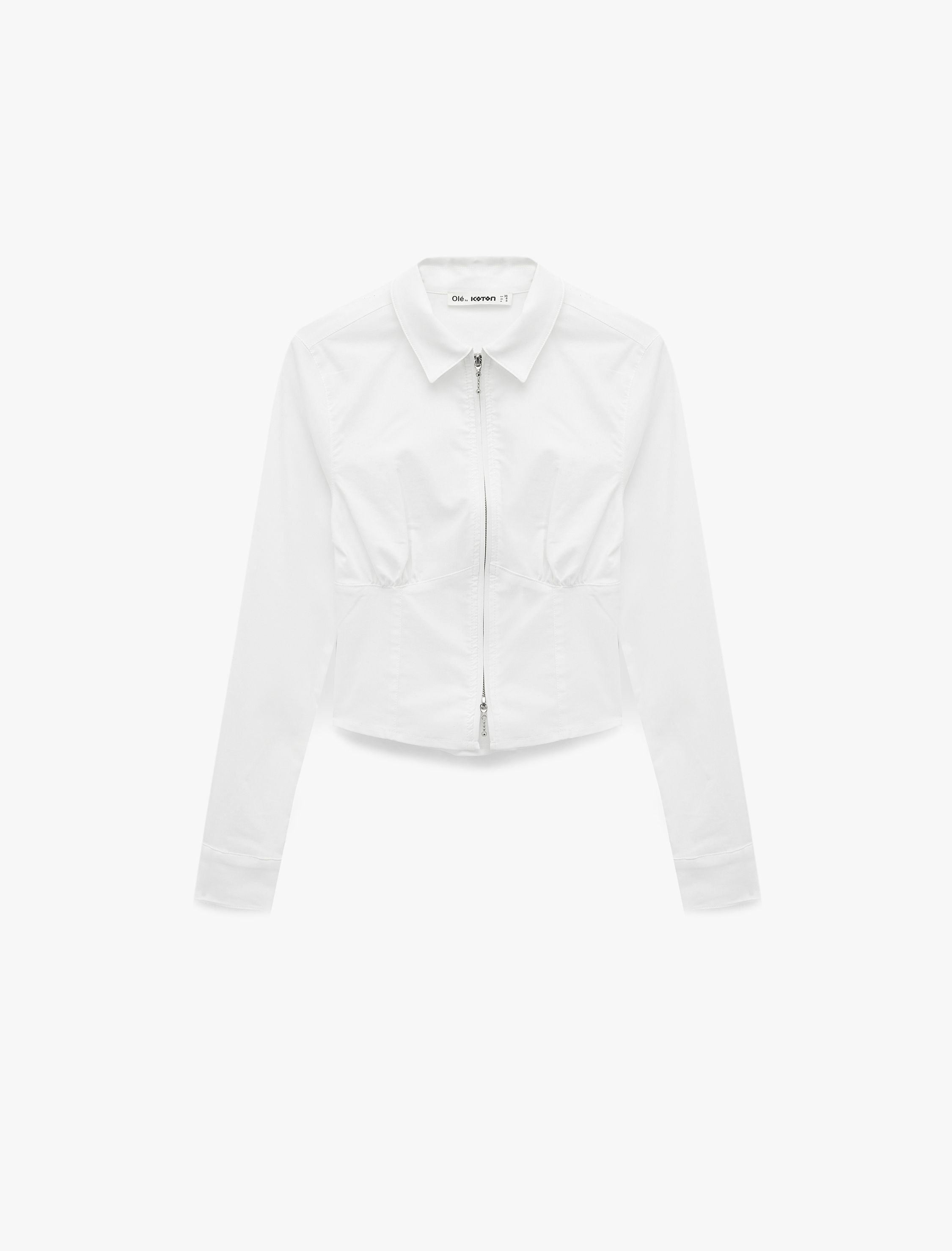   Klasik Yaka Korse Görünümlü Slim Fit Uzun Kollu Crop Fermuarlı Gömlek