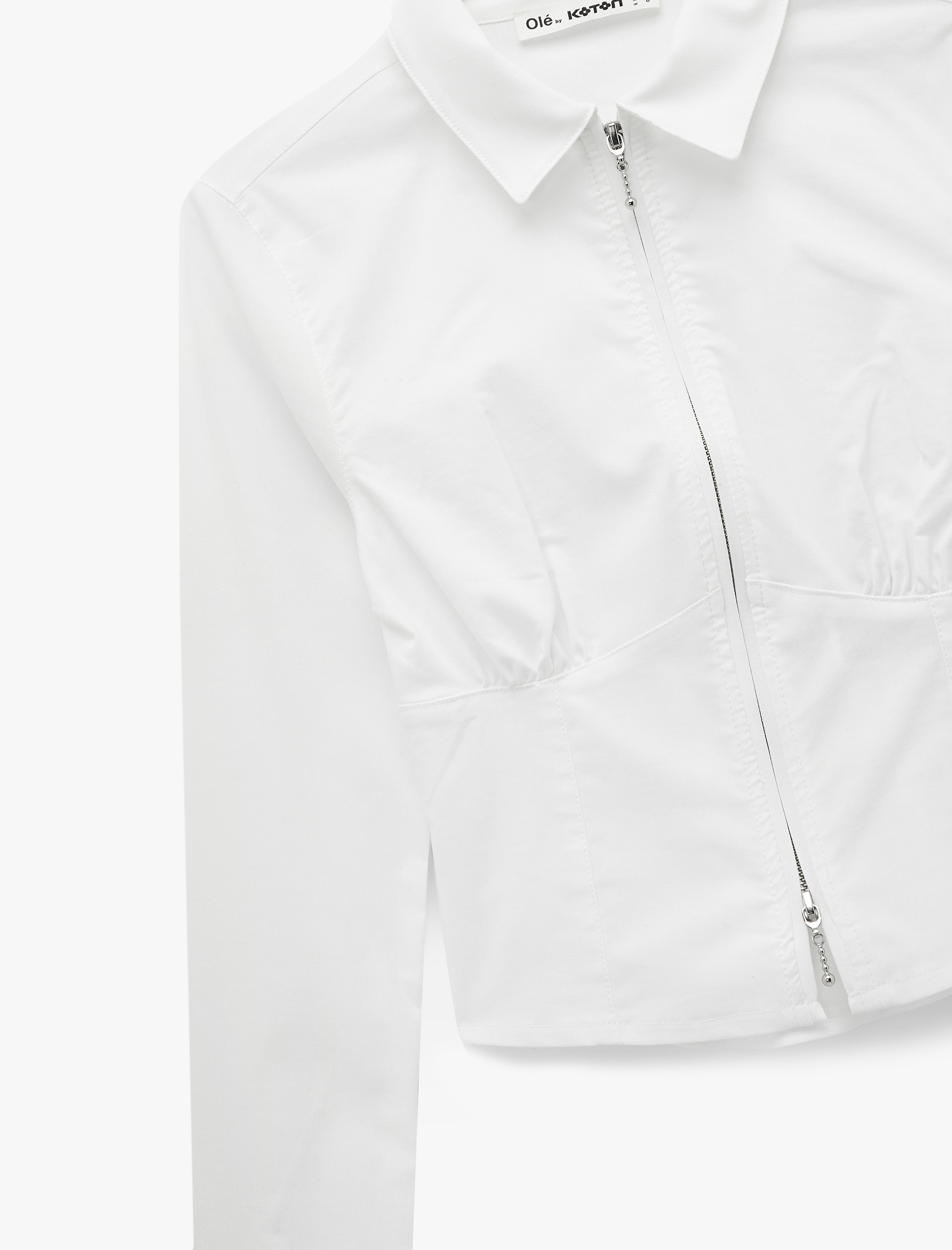   Klasik Yaka Korse Görünümlü Slim Fit Uzun Kollu Crop Fermuarlı Gömlek