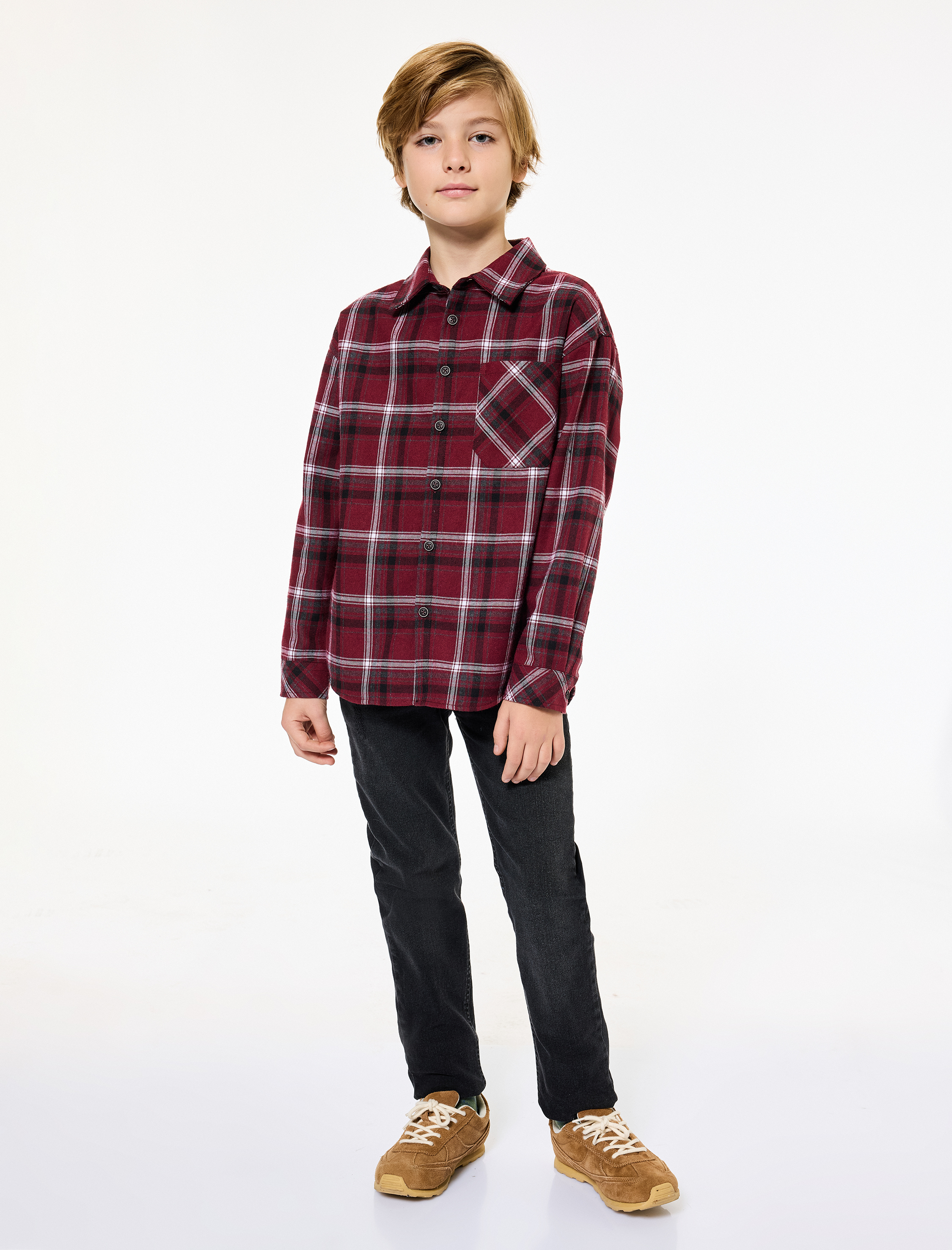  Erkek Çocuk Uzun Kollu Cep Detaylı Ekoseli Gömlek