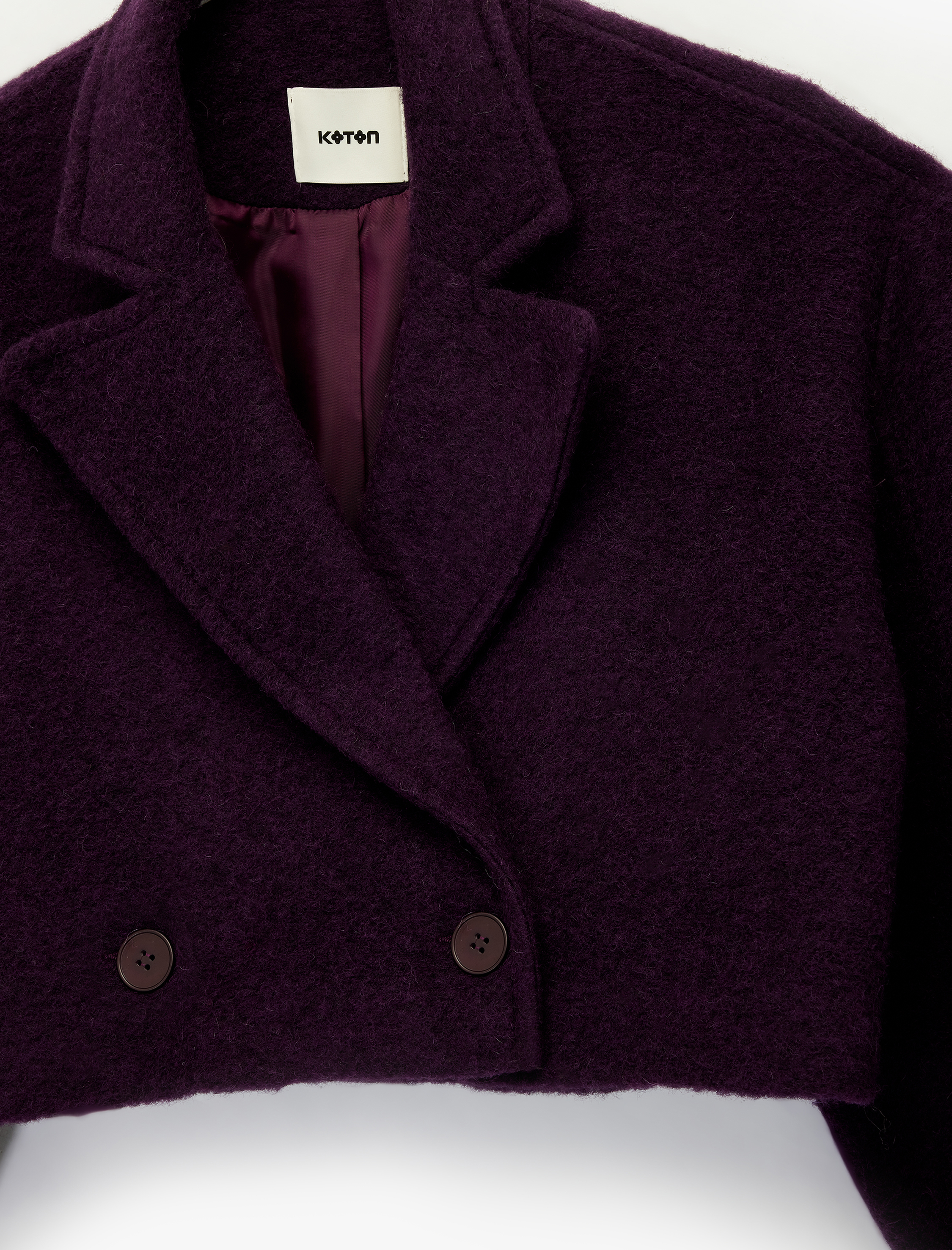 Uzun Kollu Düğmeli Kruvuze Oversize Buklet Crop Kaban