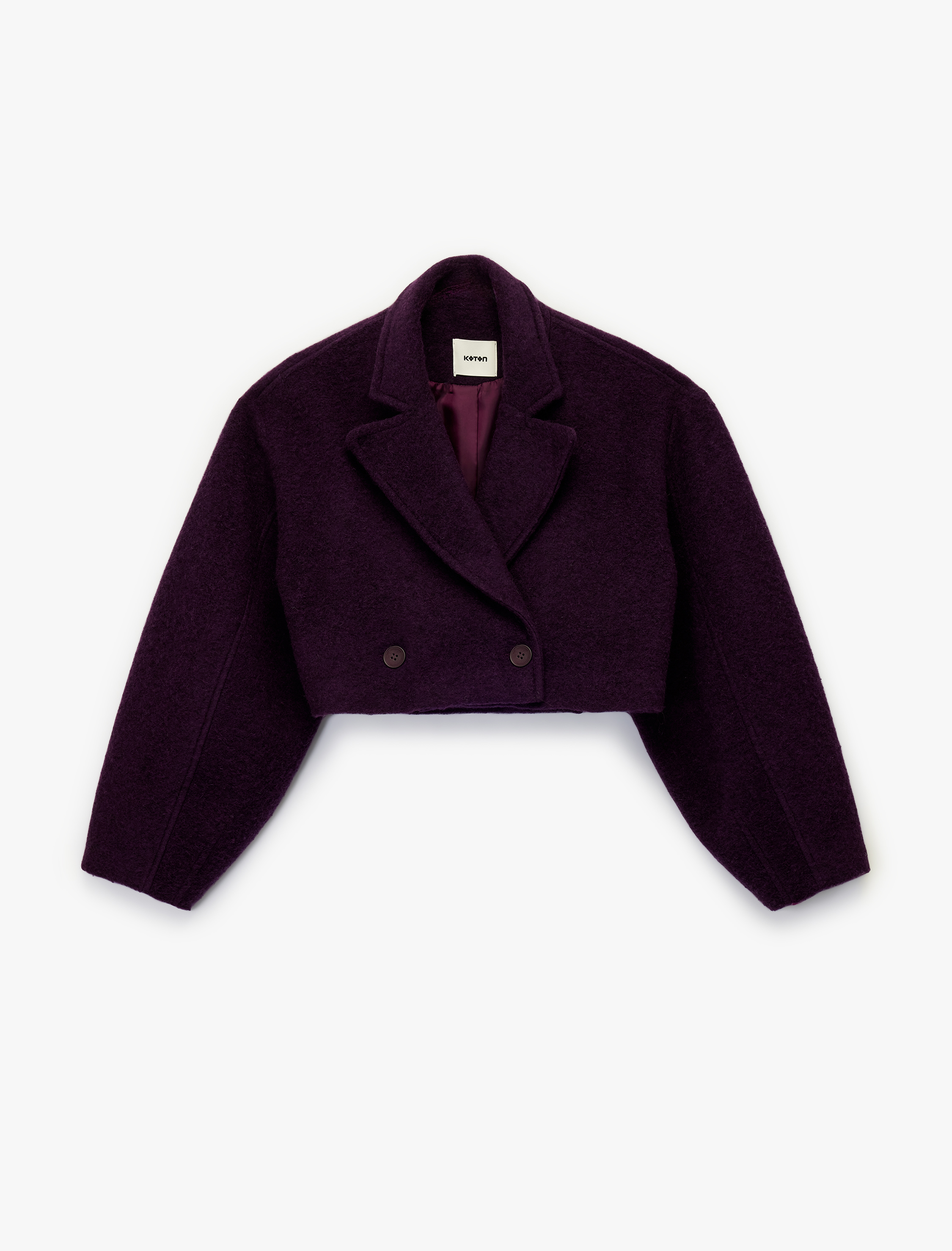 Uzun Kollu Düğmeli Kruvuze Oversize Buklet Crop Kaban