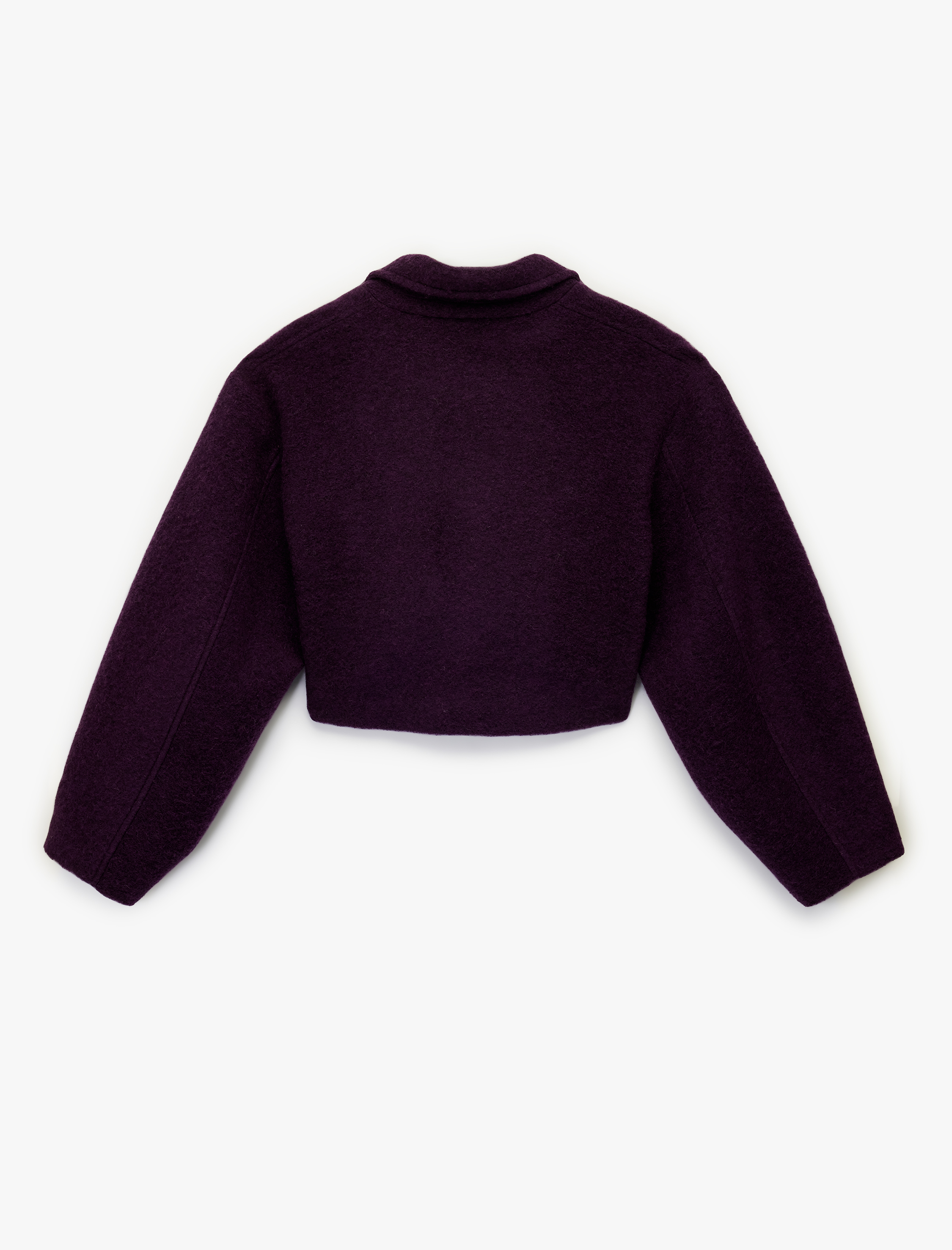 Uzun Kollu Düğmeli Kruvuze Oversize Buklet Crop Kaban