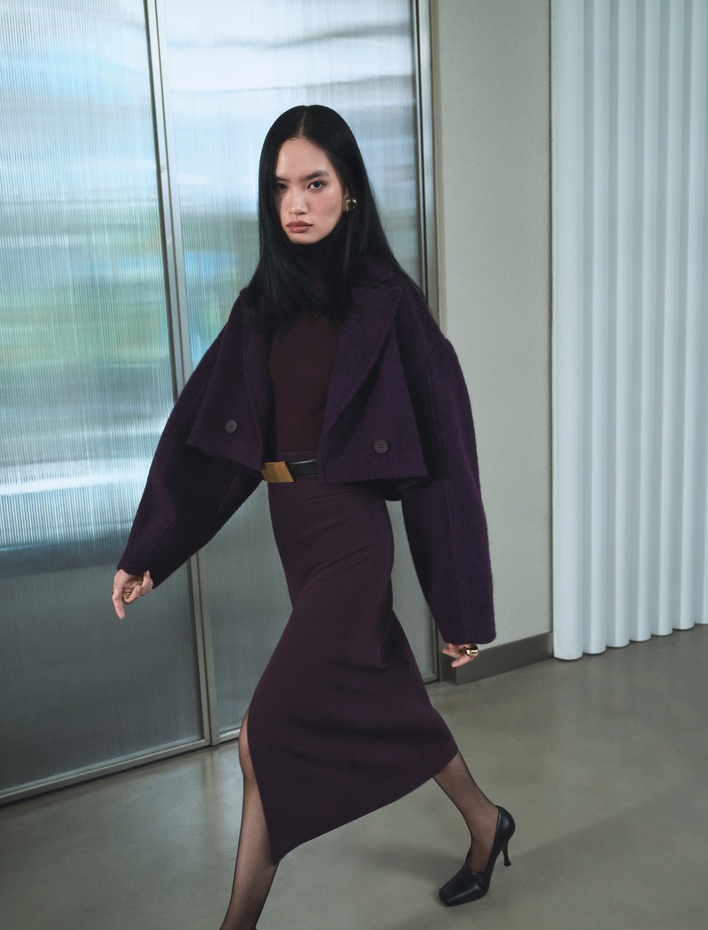  Uzun Kollu Düğmeli Kruvuze Oversize Buklet Crop Kaban