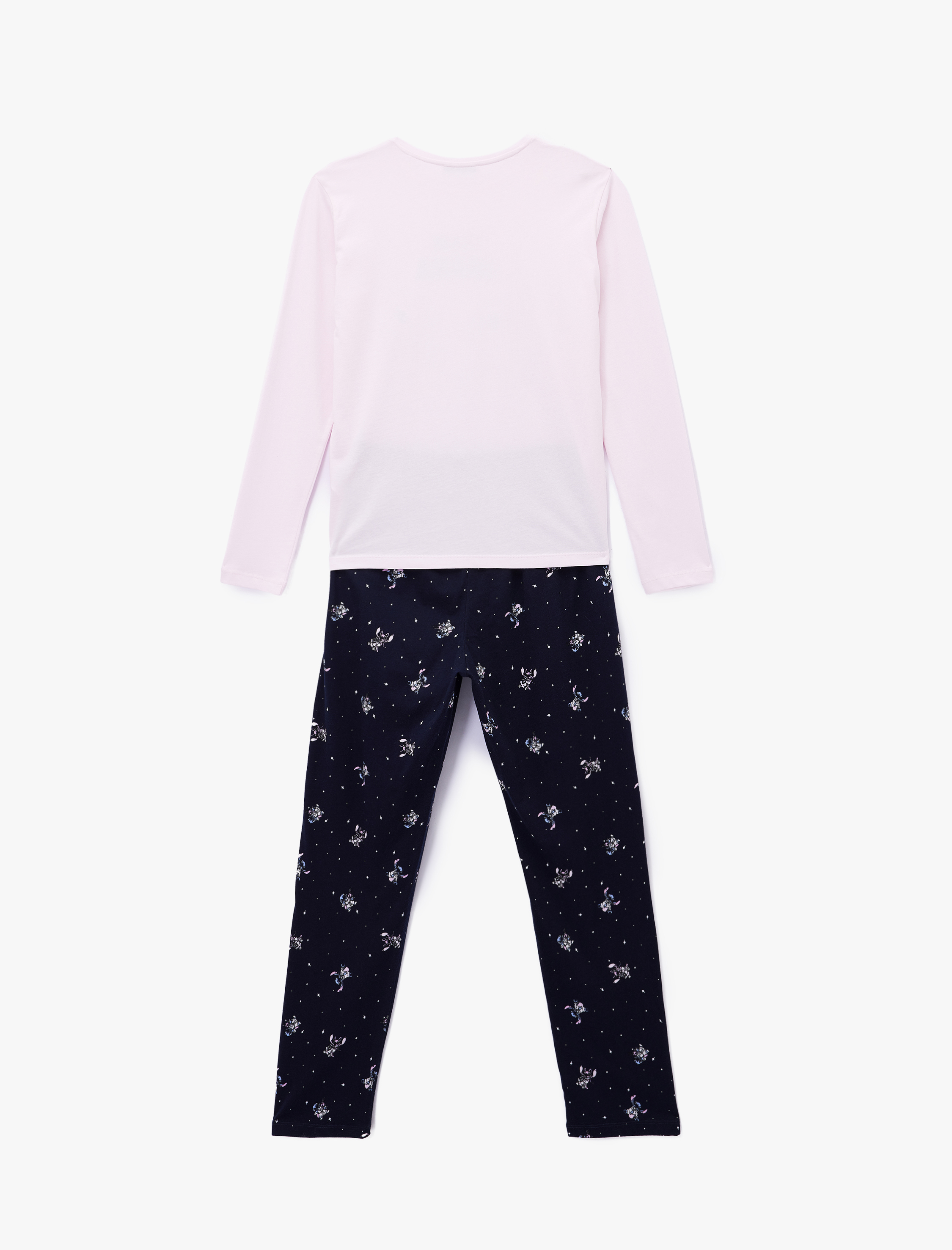   Pamuklu Bisiklet Yaka Uzun Kollu Lisans Stitch Pijama Takımı