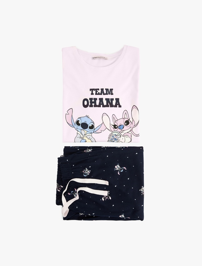  Pamuklu Bisiklet Yaka Uzun Kollu Pijama Takımı