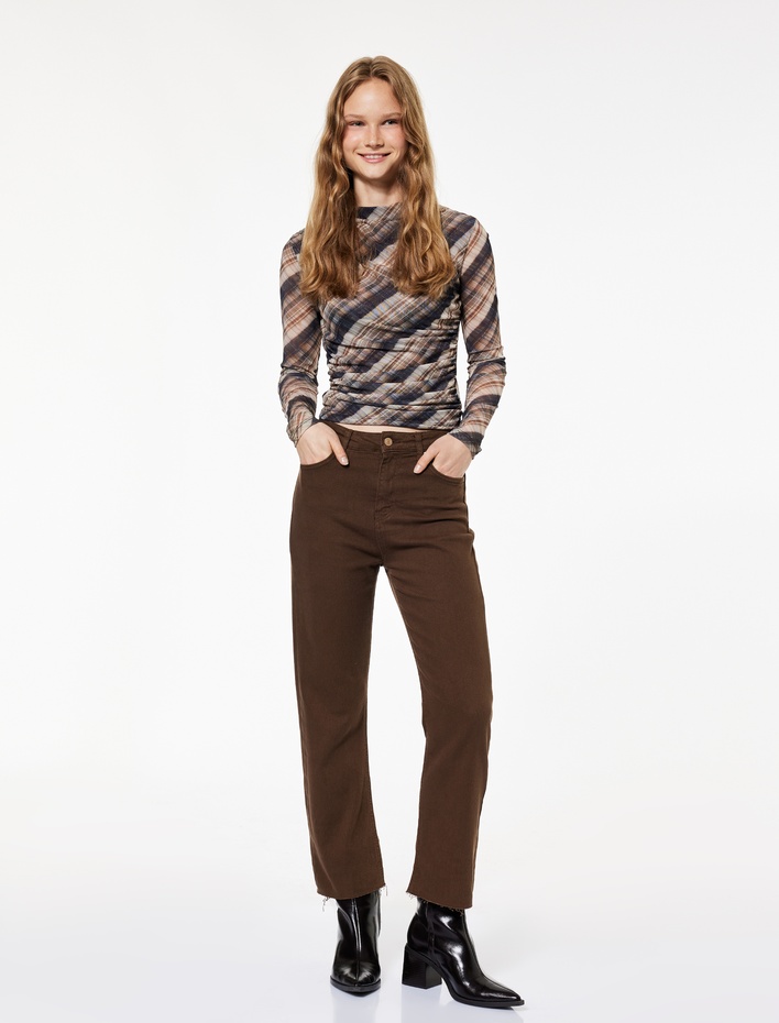  Pamuklu Düğmeli Cepli Dar Kesim Kısa İspanyol Paça Jean Pantolon -  Kick Flare Jeans