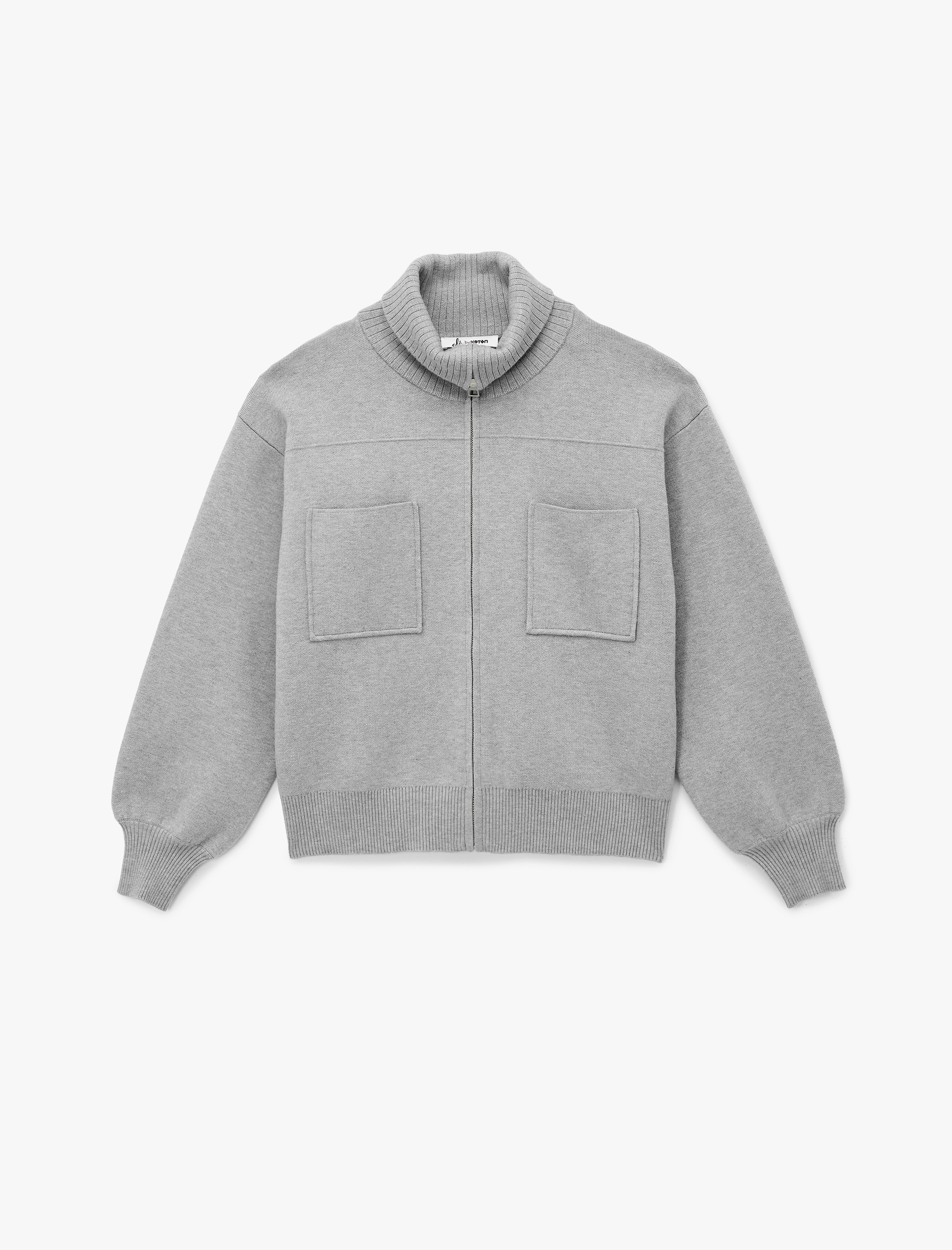   Rahat Kalıp Uzun Kollu Cep Detaylı Viskon Karışımlı Fermuarlı Hırka