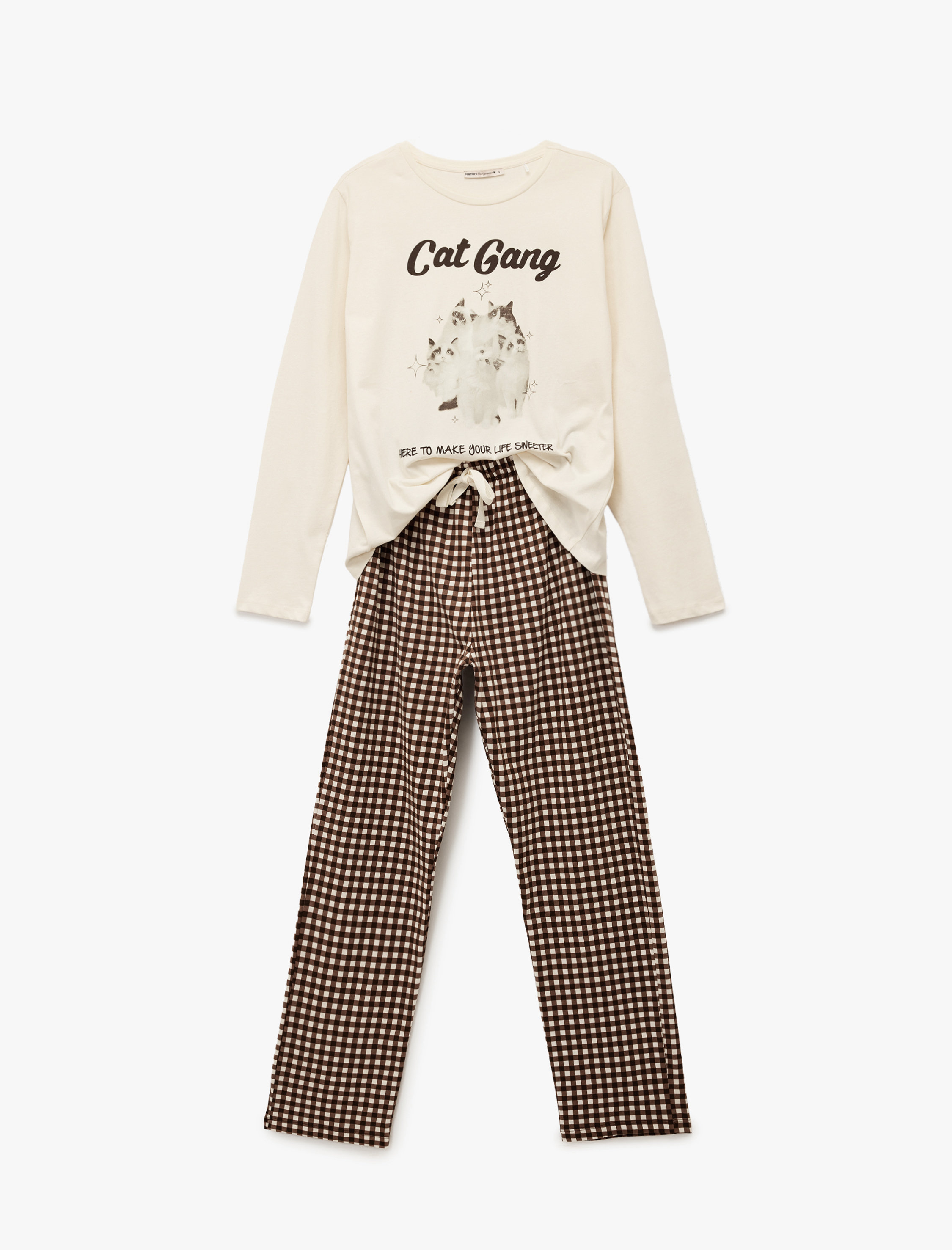 Pamuklu Baskılı Uzun Kollu Pijama Takımı