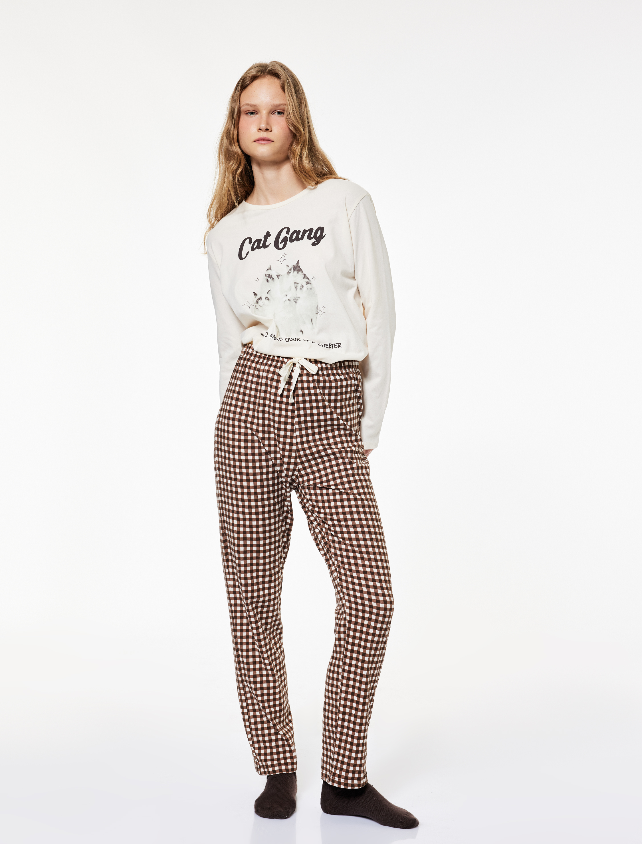 Pamuklu Baskılı Uzun Kollu Pijama Takımı