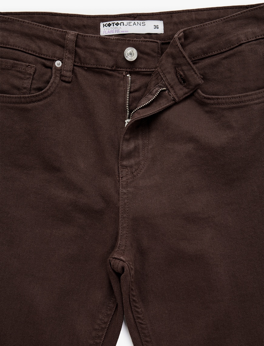   Yüksek Bel Dar Kalıp Pamuklu İspanyol Paça Jean Pantolon - Flare Jeans