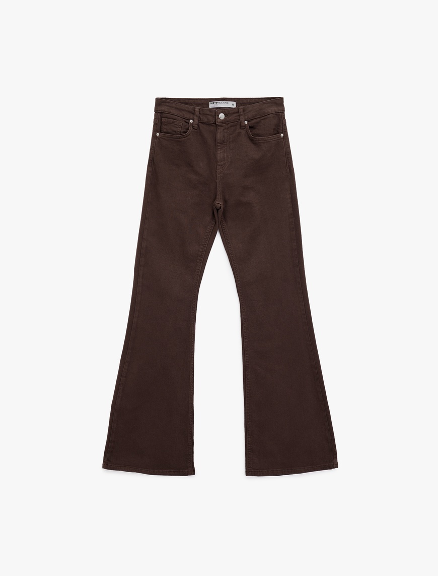   Yüksek Bel Dar Kalıp Pamuklu İspanyol Paça Jean Pantolon - Flare Jeans