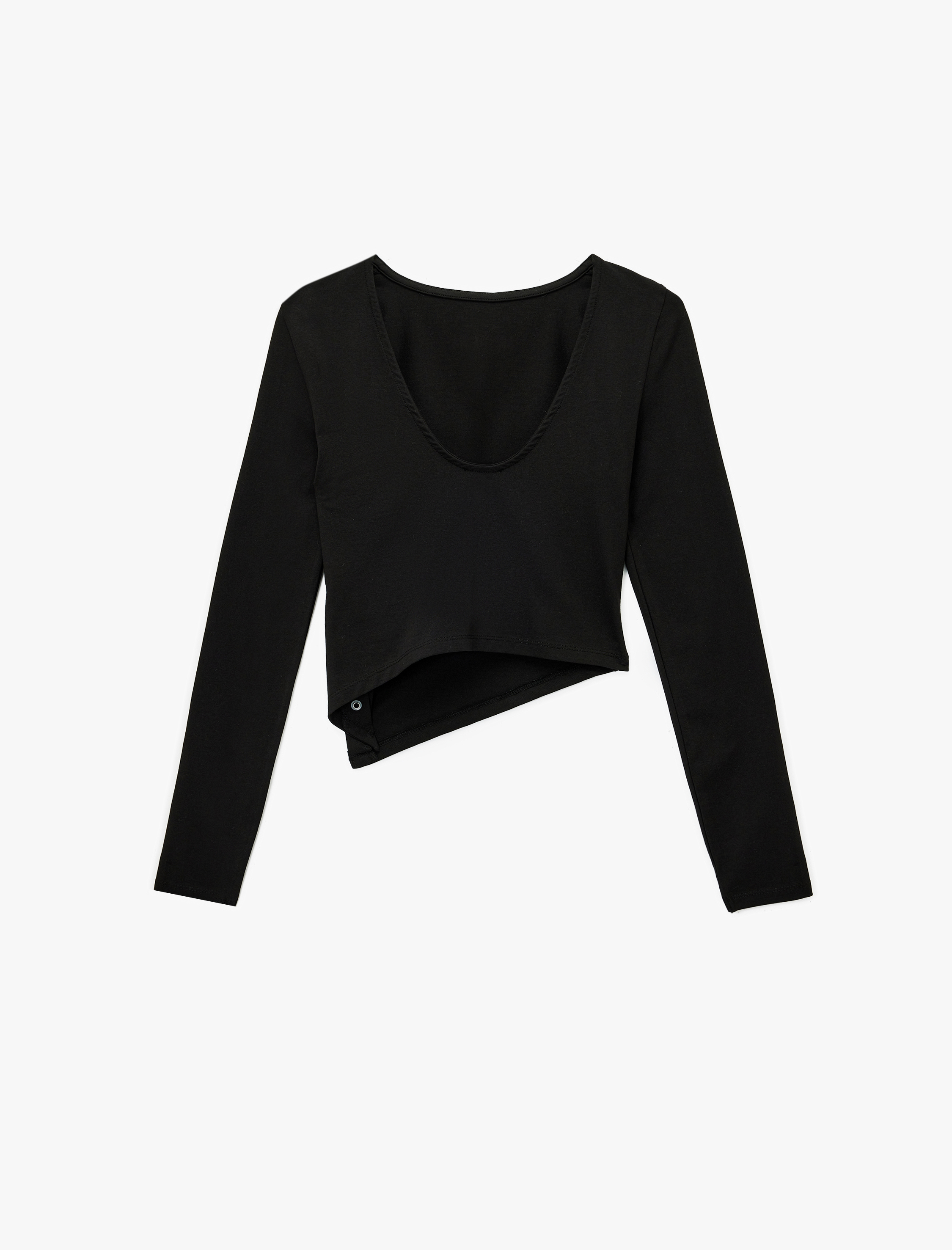 Kayık Yaka Uzun Kollu Troklu Slim Fit Asimetrik Tişört