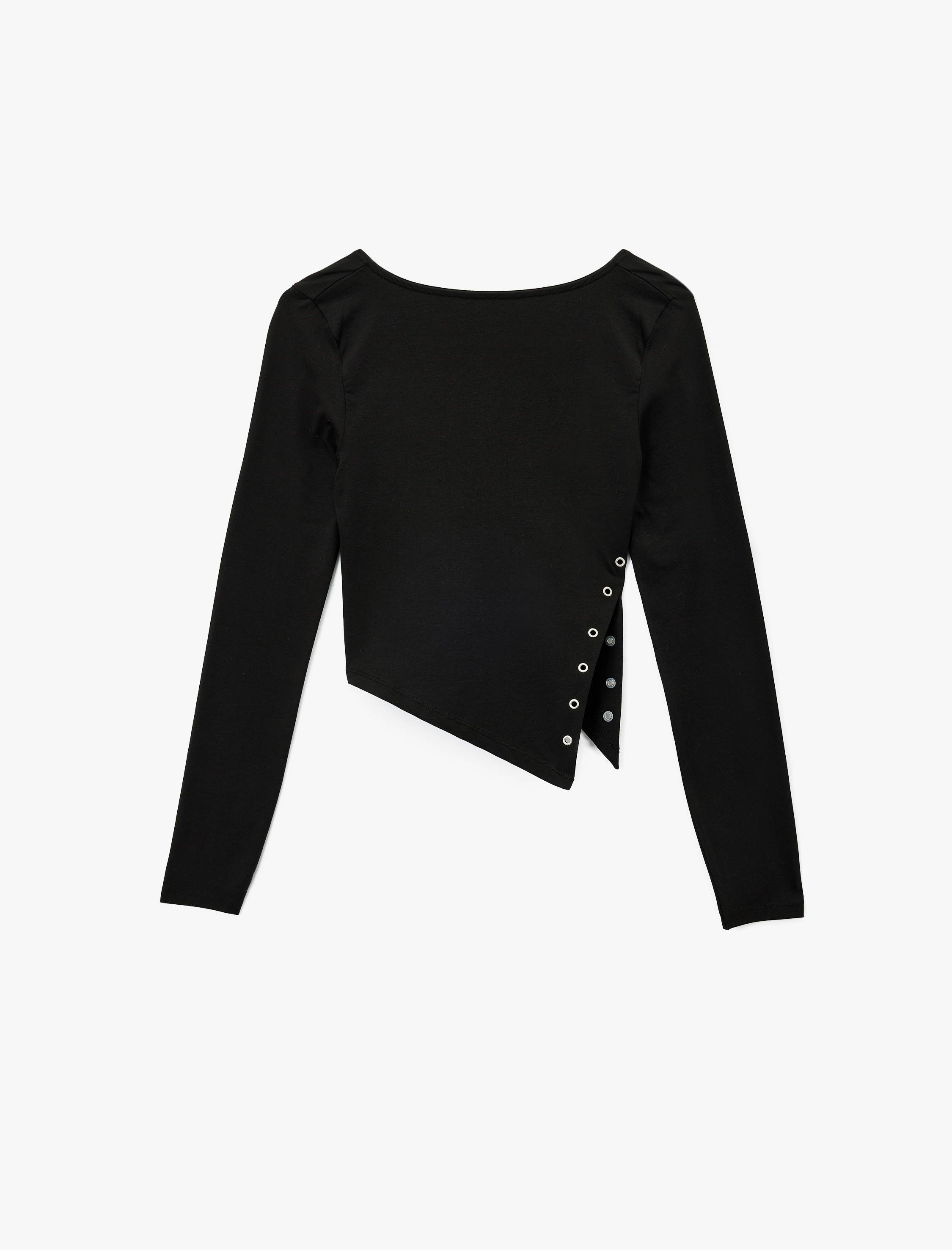 Kayık Yaka Uzun Kollu Troklu Slim Fit Asimetrik Tişört