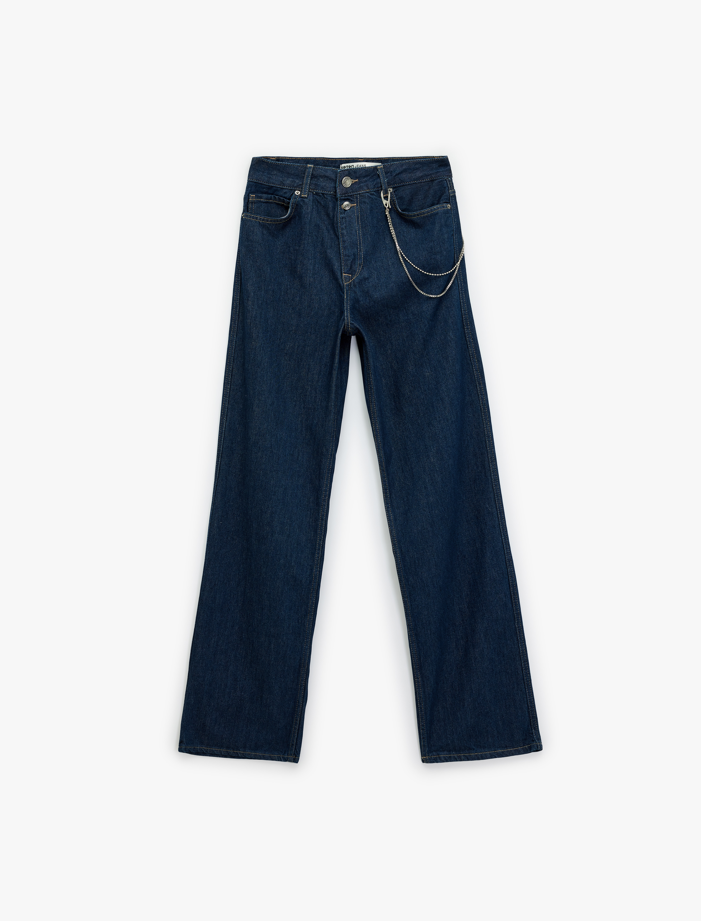   Normal Bel Zincir Detaylı Düz Paça Jean Pantolon - Straight Fit Jean
