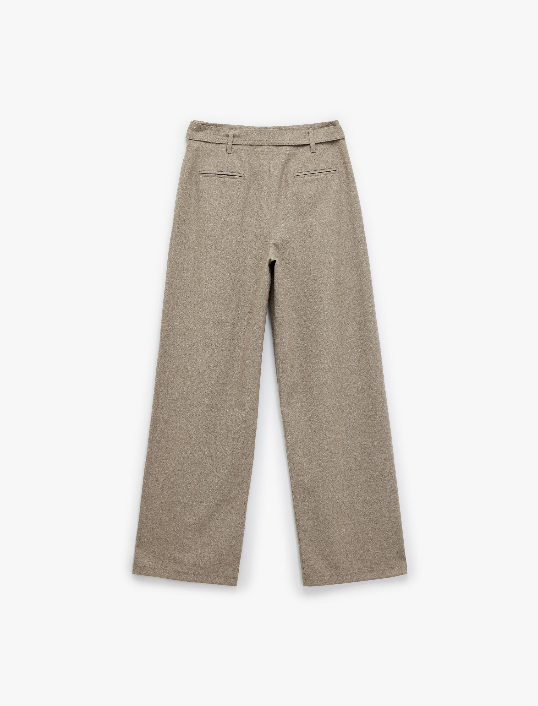   Yüksek Bel Viskon Karışımlı Kemer Detaylı Cepli Palazzo Pantolon