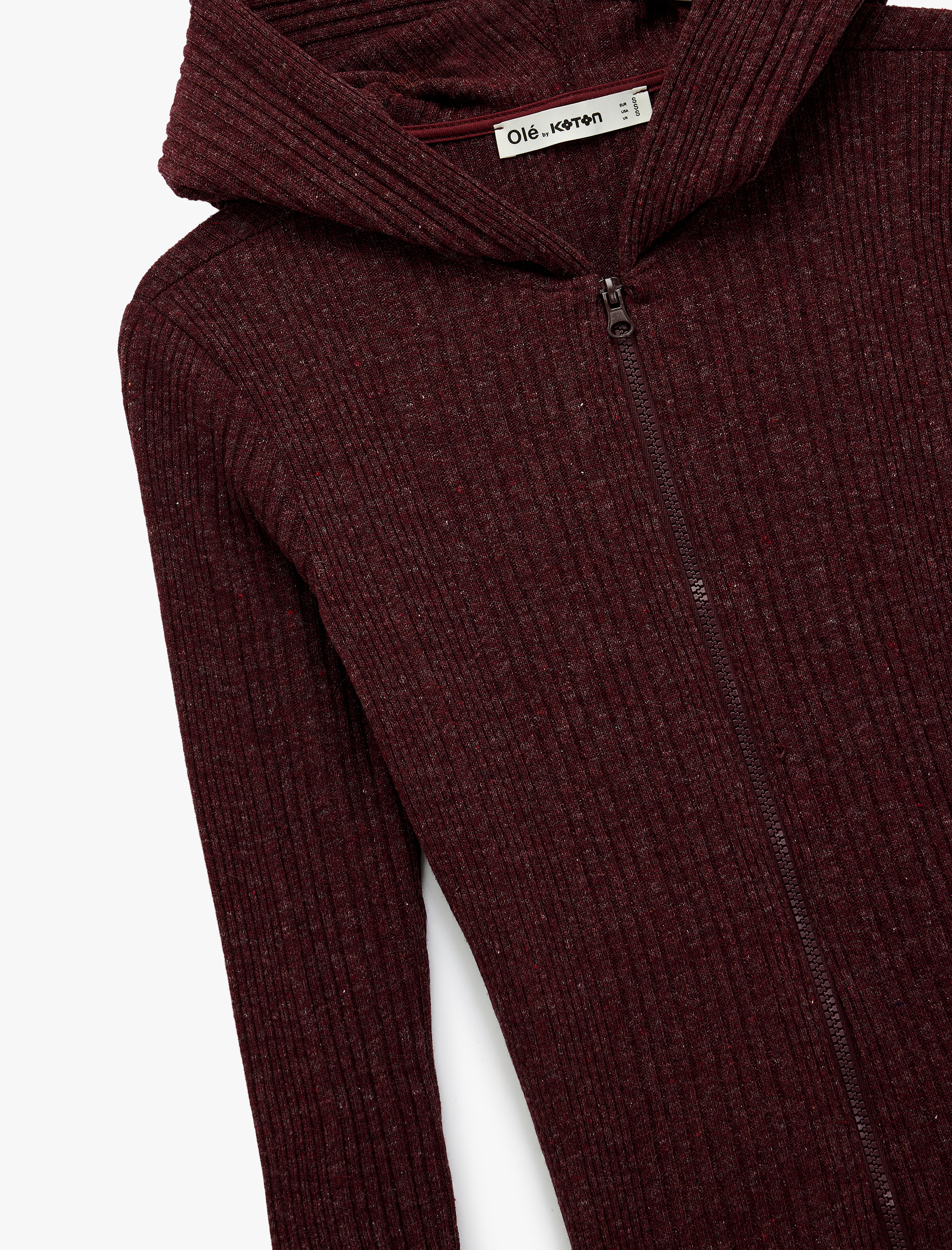 Slim Fit Kapüşonlu Uzun Kollu Dokulu Fermuarlı Hırka