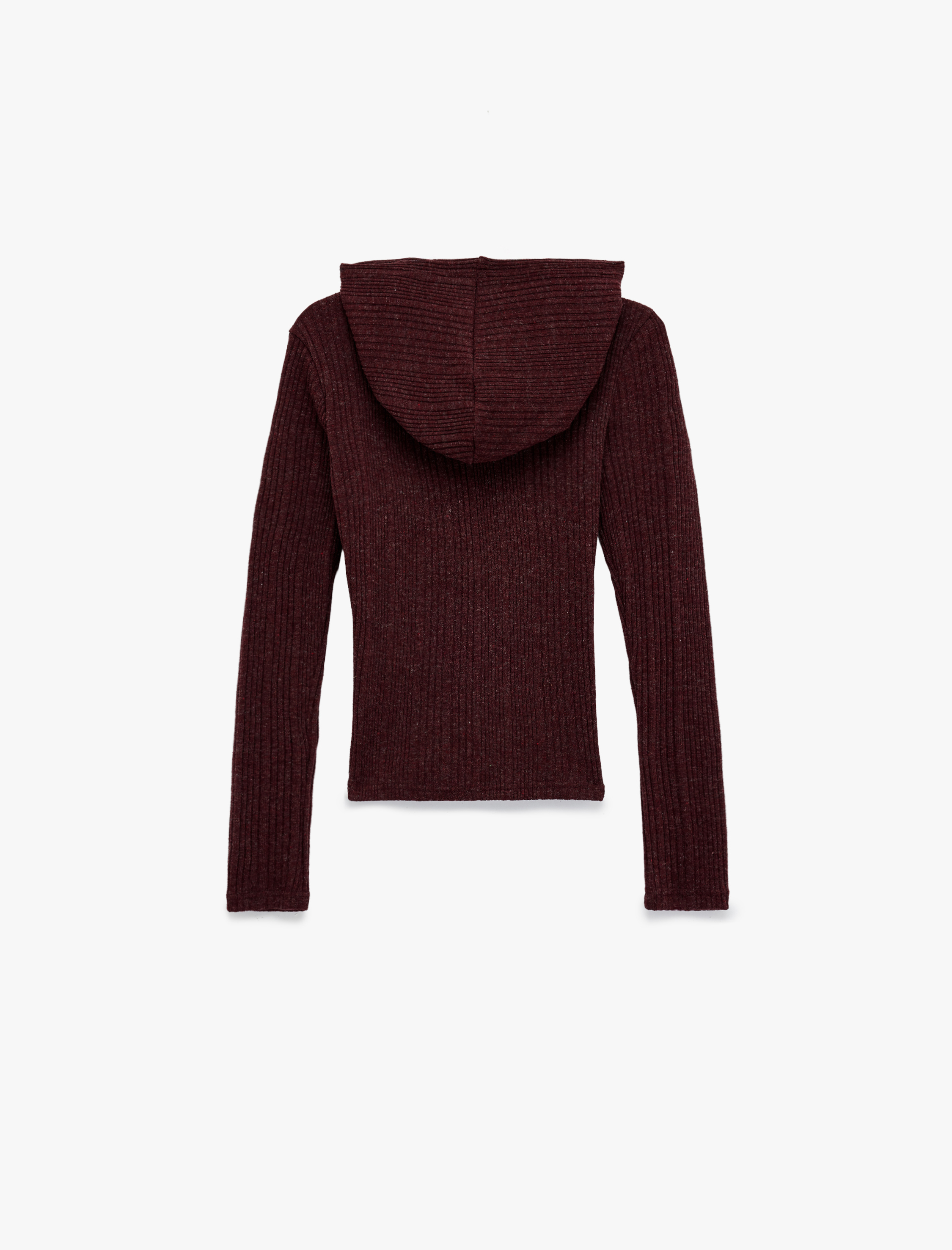 Slim Fit Kapüşonlu Uzun Kollu Dokulu Fermuarlı Hırka