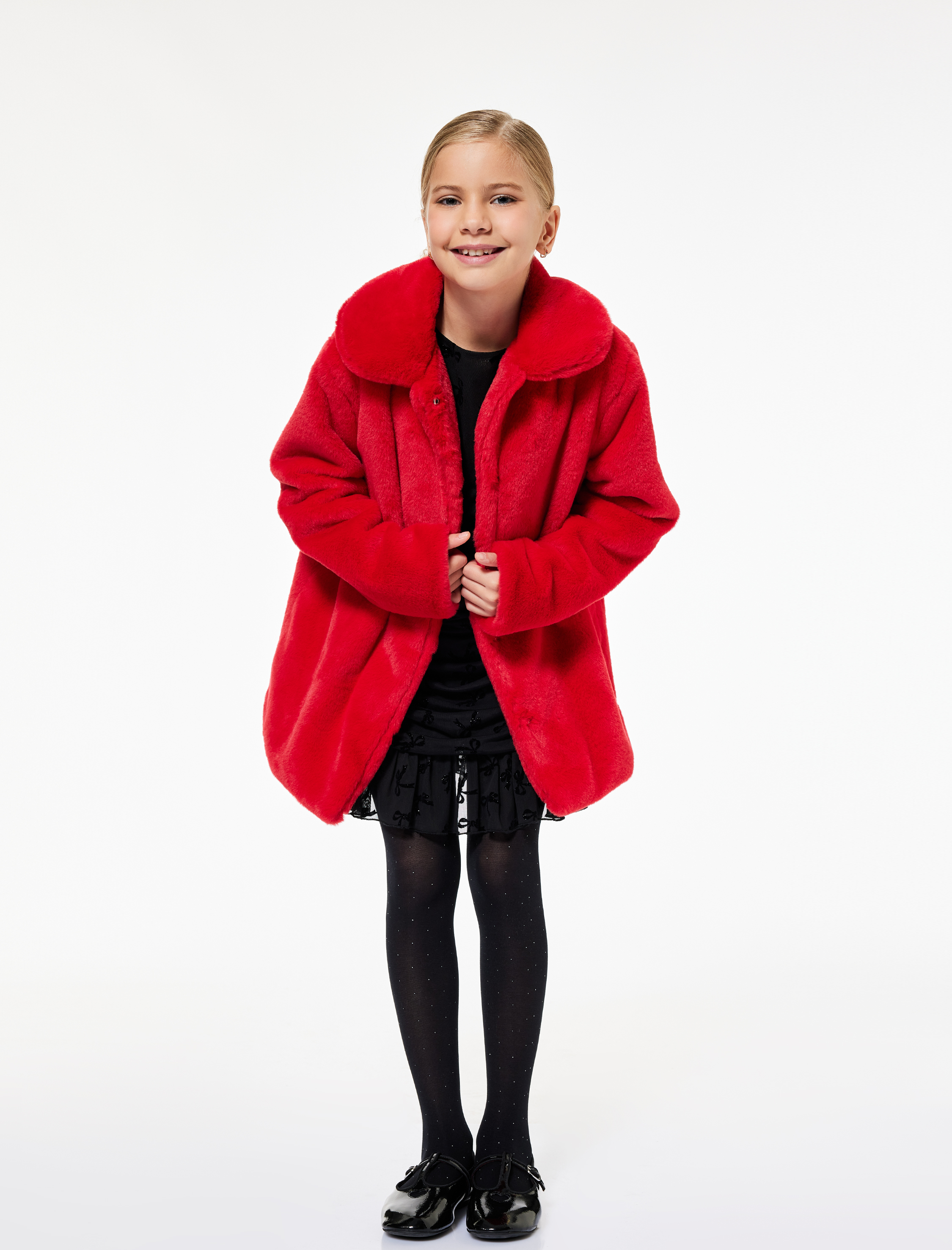  Kız Çocuk Uzun Kollu Bebe Yaka Peluş Ceket